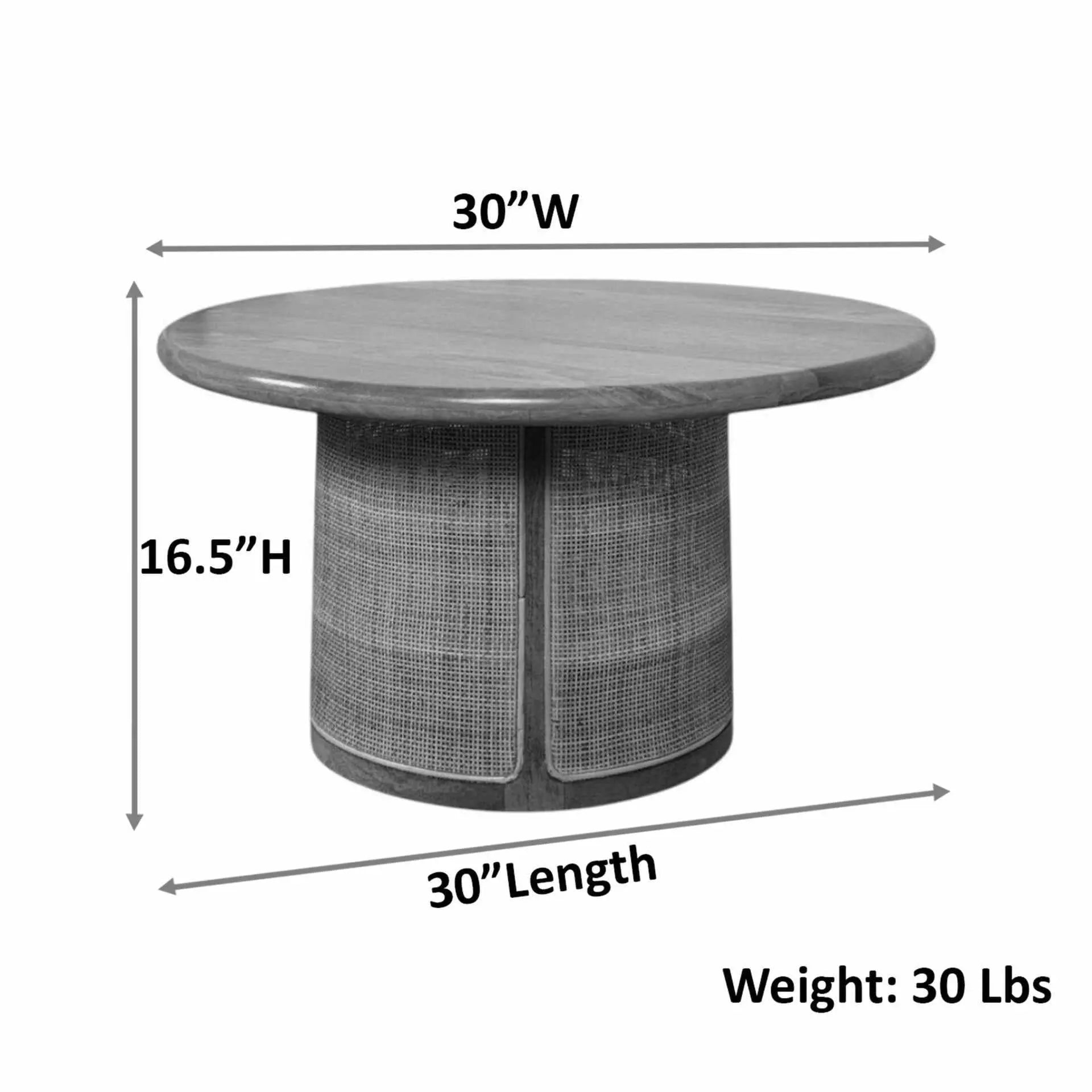 30" Natural Solid Wood Round Drum Coffee Table Homeroots Living Room