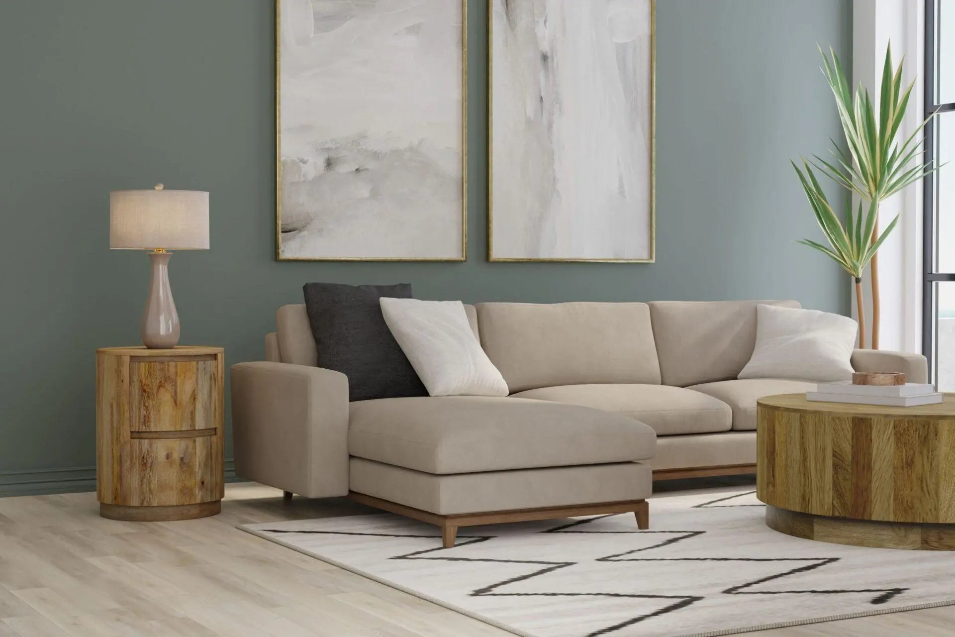 30" Natural Solid Wood Round Solid Drum Coffee Table Homeroots Living Room