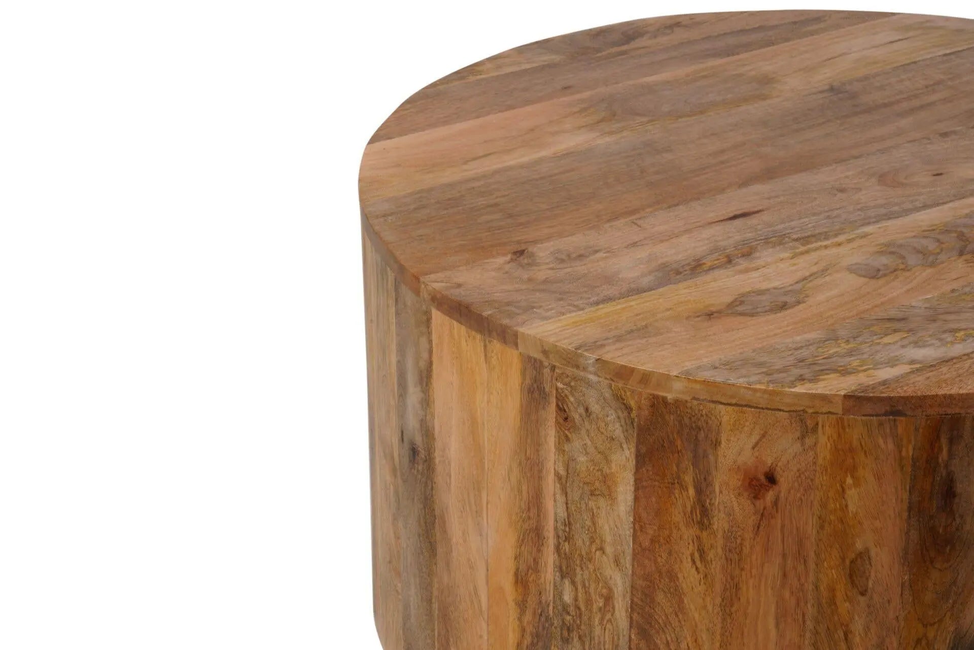30" Natural Solid Wood Round Solid Drum Coffee Table Homeroots Living Room