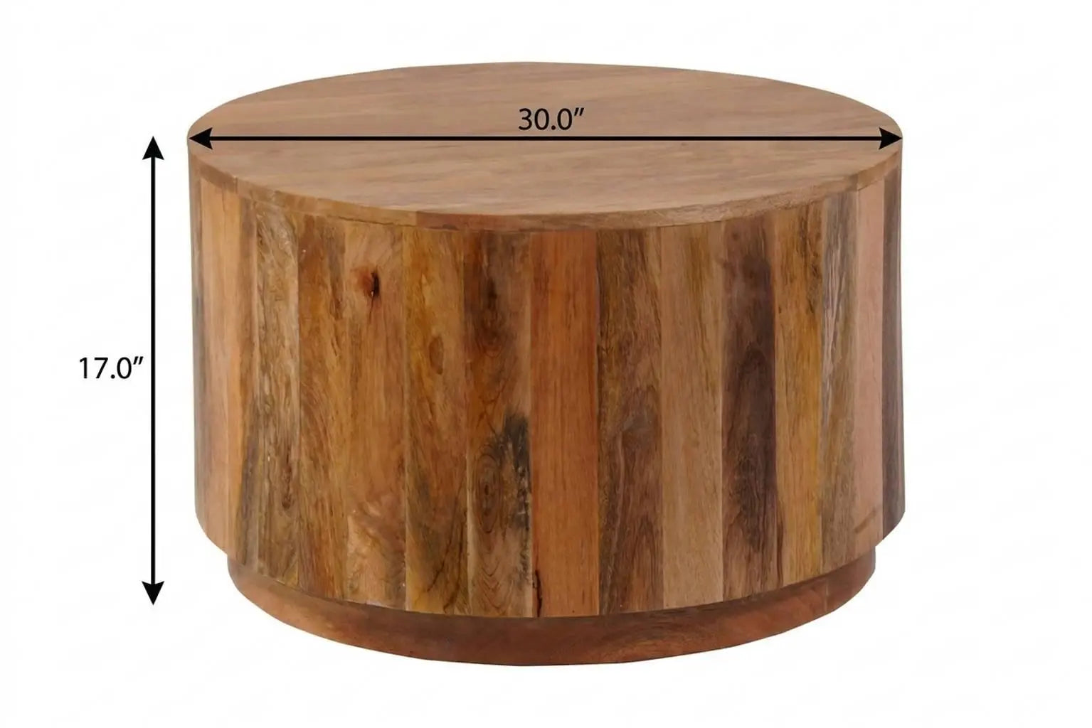 30" Natural Solid Wood Round Solid Drum Coffee Table Homeroots Living Room