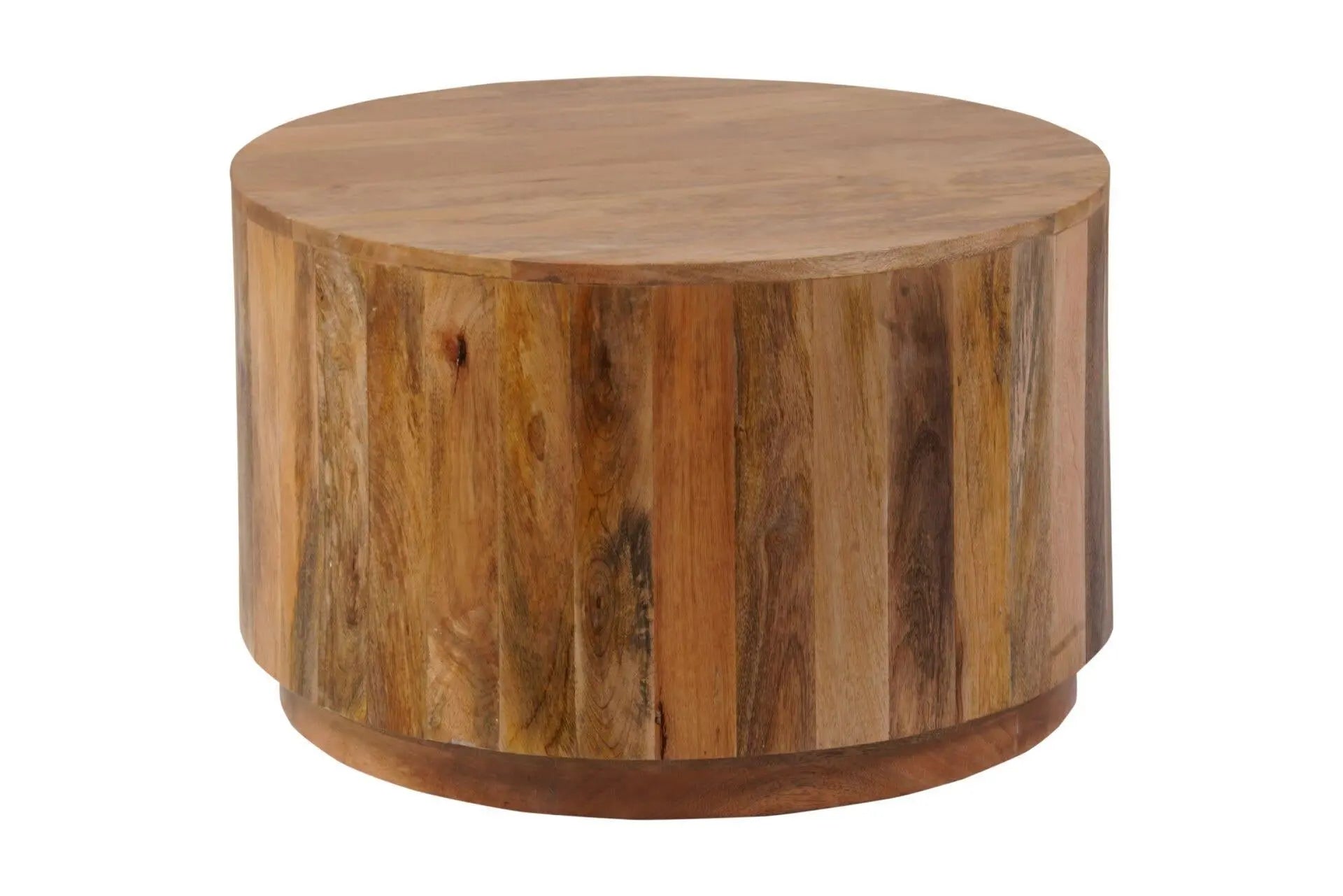 30" Natural Solid Wood Round Solid Drum Coffee Table Homeroots Living Room