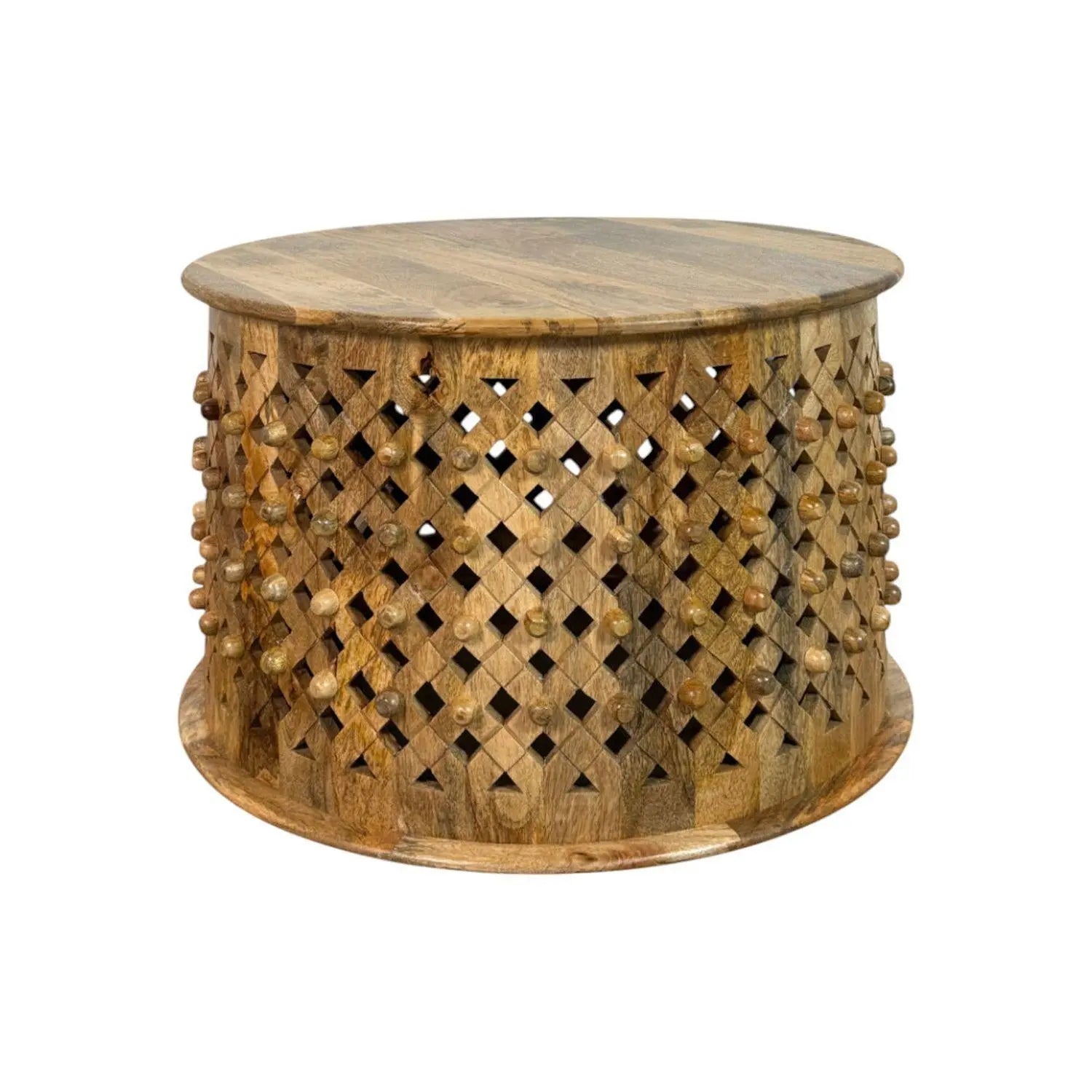 30" Natural Solid Wood Round Solid Drum Coffee Table Homeroots Living Room