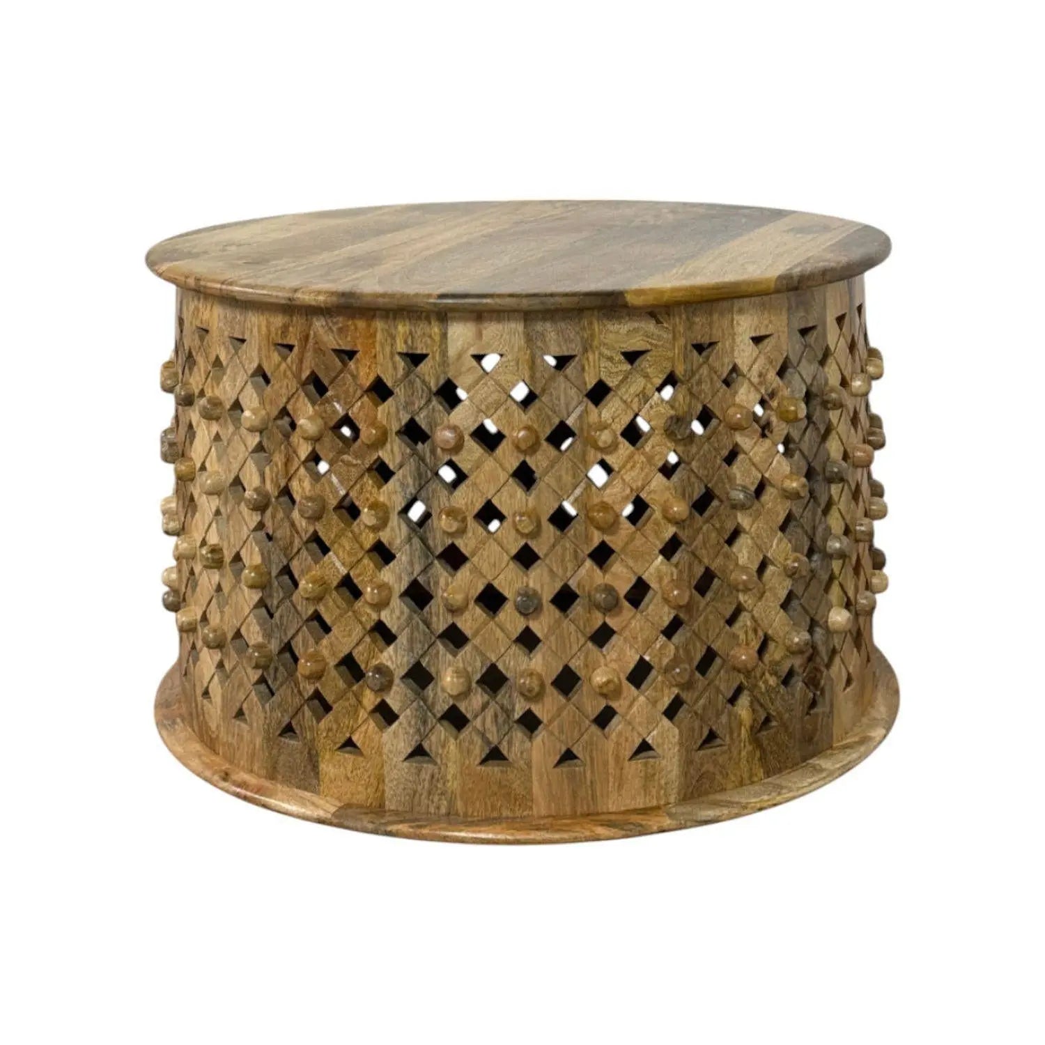 30" Natural Solid Wood Round Solid Drum Coffee Table Homeroots Living Room