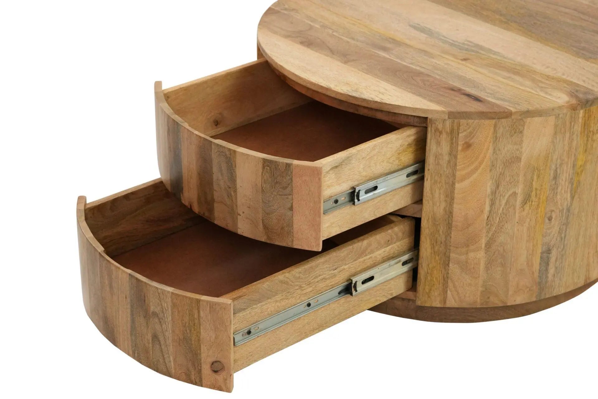 30" Natural Solid Wood Round Solid Drum Coffee Table With Two Drawers Homeroots Living Room