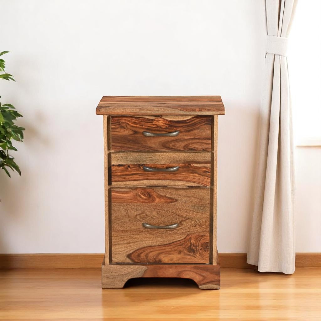 30" Natural Solid Wood Three Drawers Filing Cabinet Homeroots Office