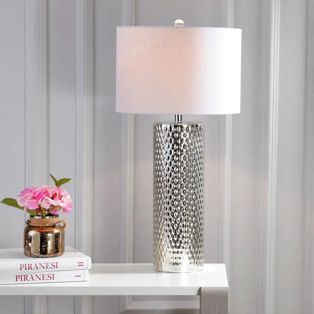 30" Silver Table Lamp With Drum Shade Homeroots Lighting