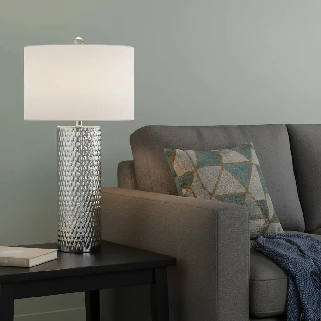 30" Silver Table Lamp With Drum Shade Homeroots Lighting
