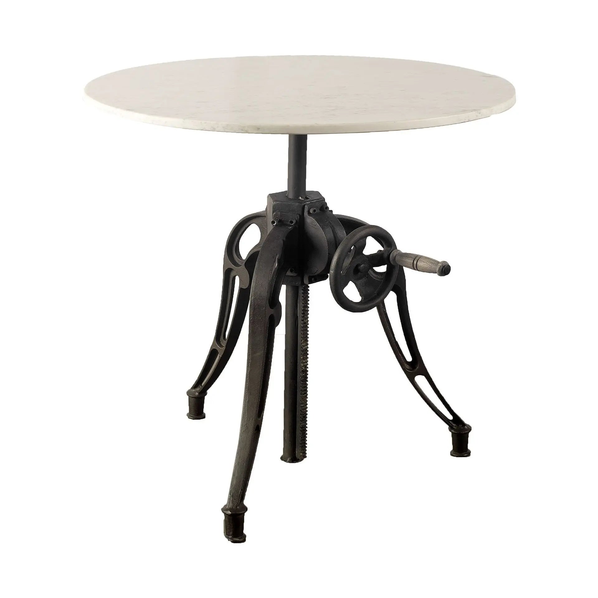 30" White And Black Rounded Marble And Metal Three Leg Base Dining Table - GreatEagleInc