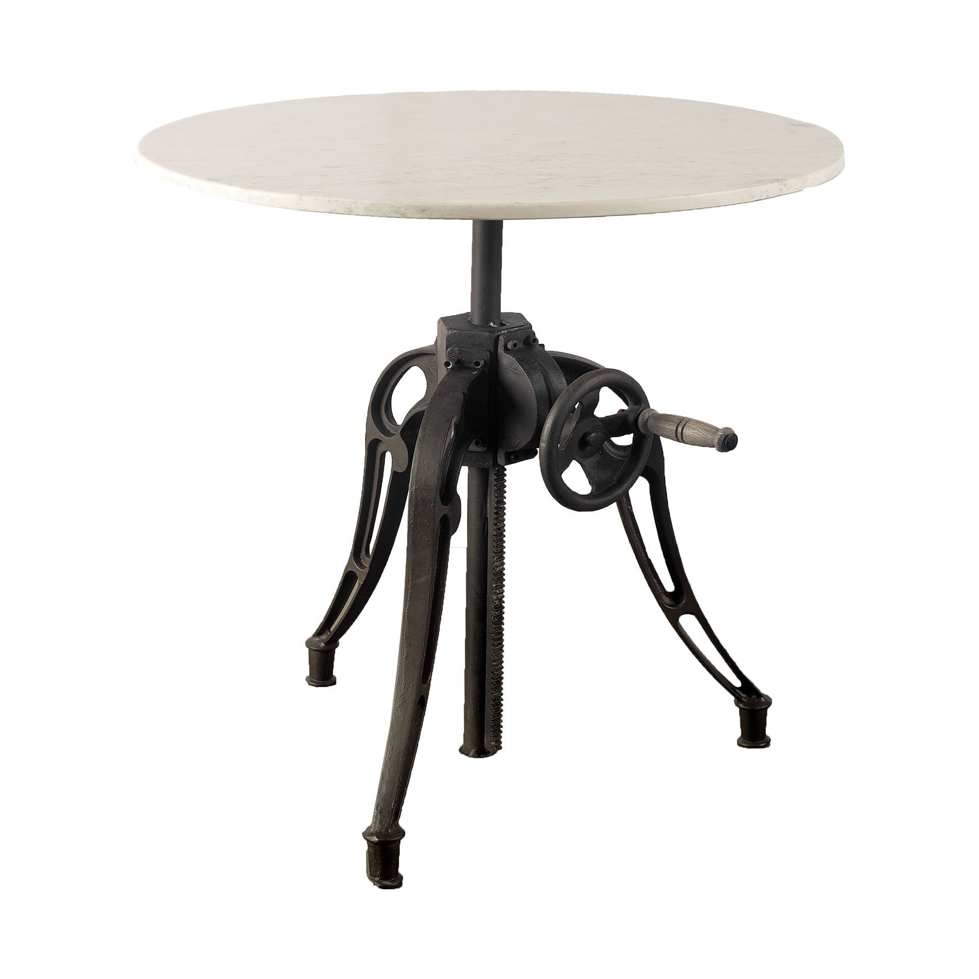 30" White And Black Rounded Marble And Metal Three Leg Base Dining Table - GreatEagleInc