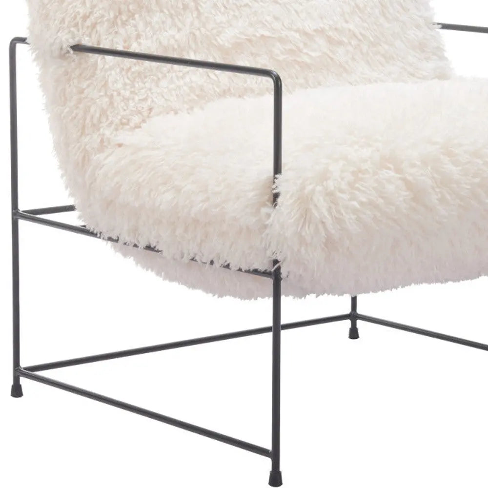 30" White And Black Sherpa And Upholstered Arm Chair Homeroots Living Room