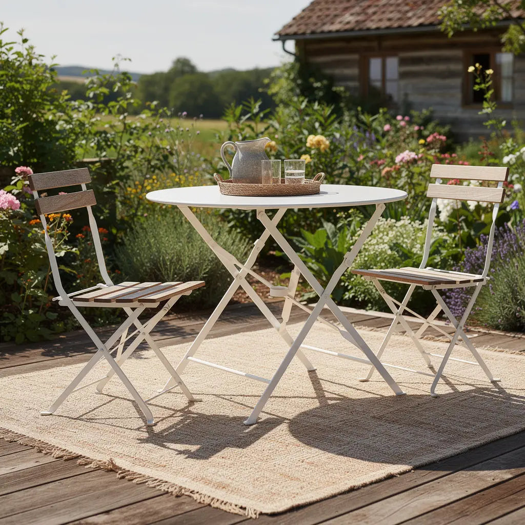 30" White Rounded Aluminum Folding Outdoor Bistro Table with Umbrella Hole Homeroots Outdoor