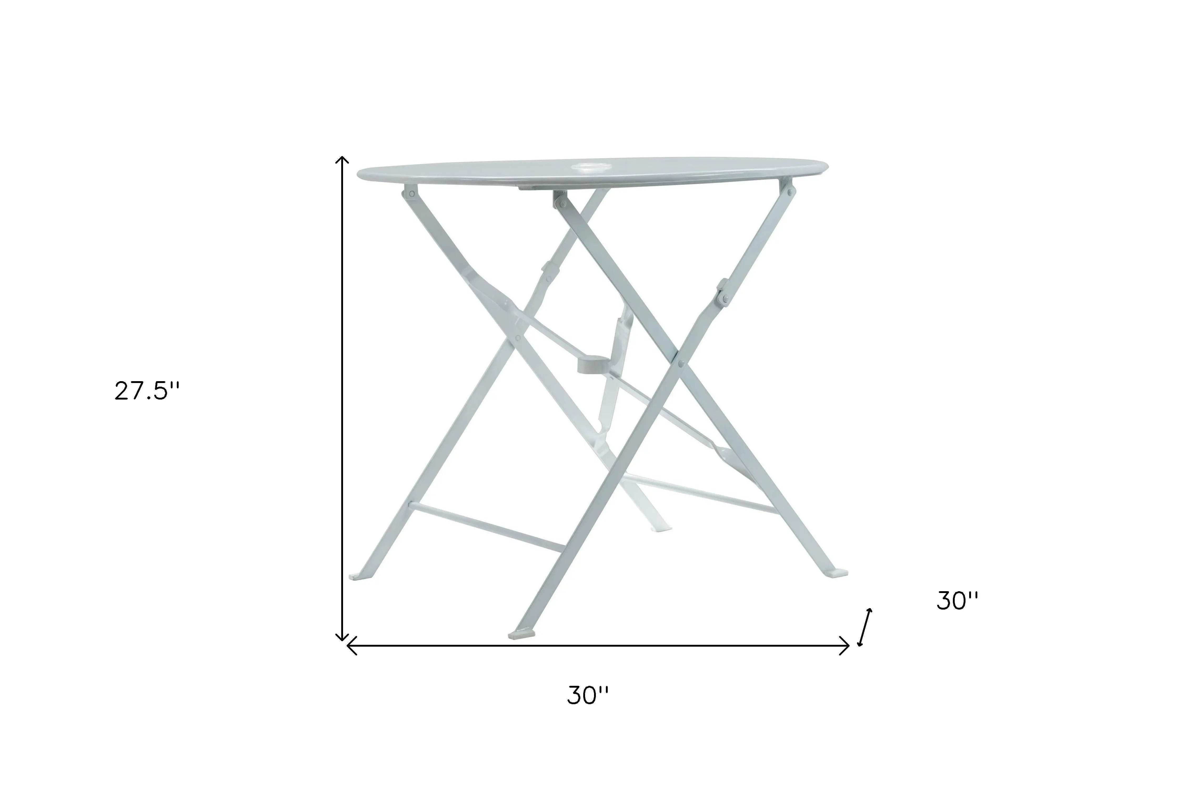 30" White Rounded Aluminum Folding Outdoor Bistro Table with Umbrella Hole Homeroots Outdoor