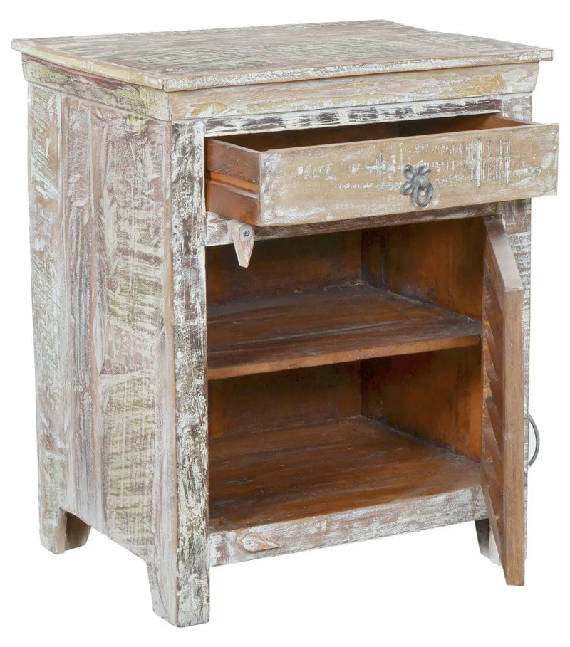 30" White Solid Wood Distressed One Drawer Nightstand Homeroots Bed & Bath