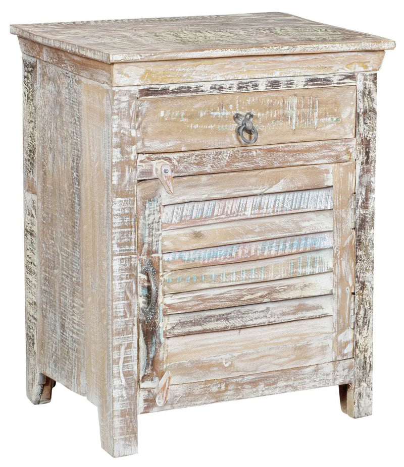 30" White Solid Wood Distressed One Drawer Nightstand Homeroots Bed & Bath