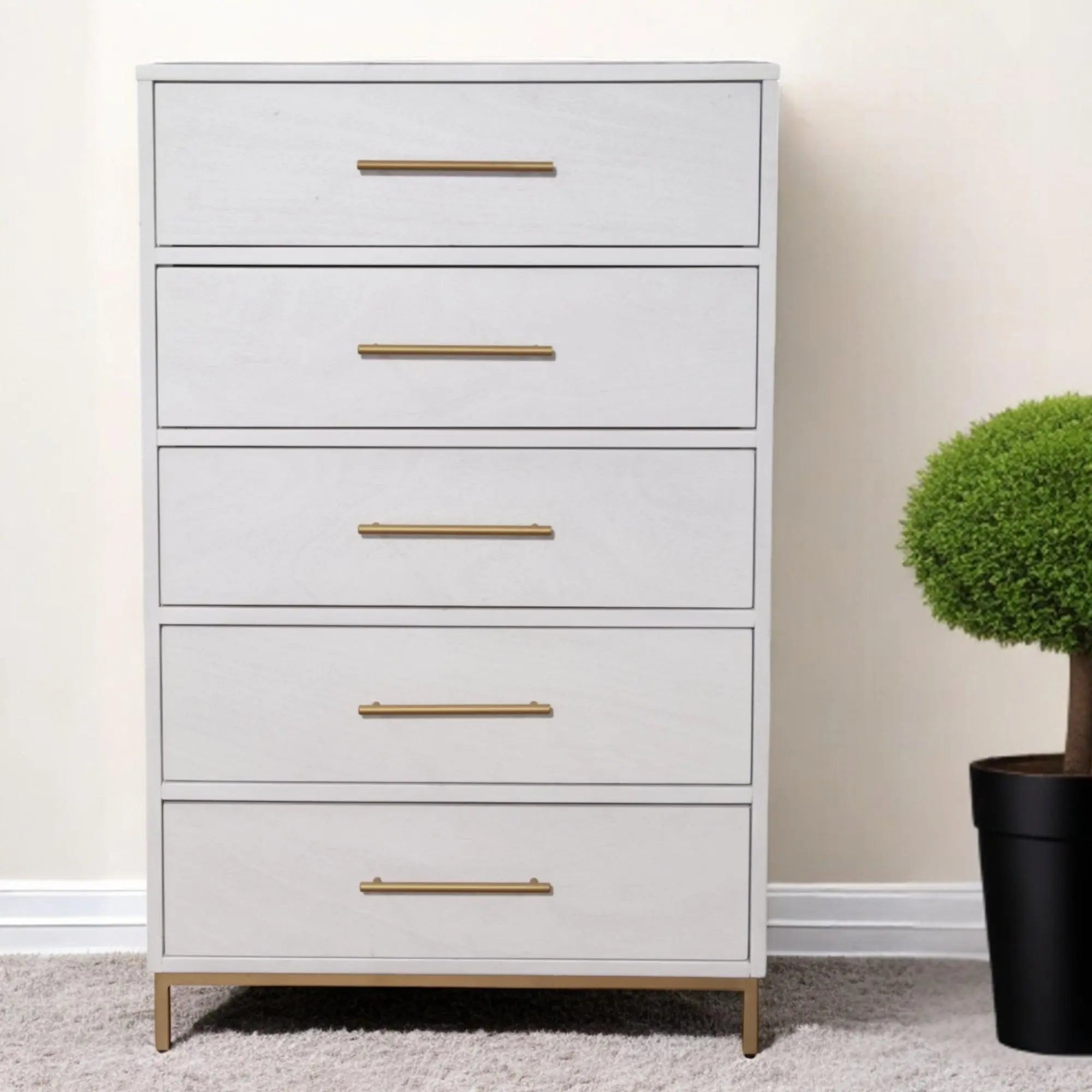 30" White Solid Wood Five Drawer Chest - GreatEagleInc