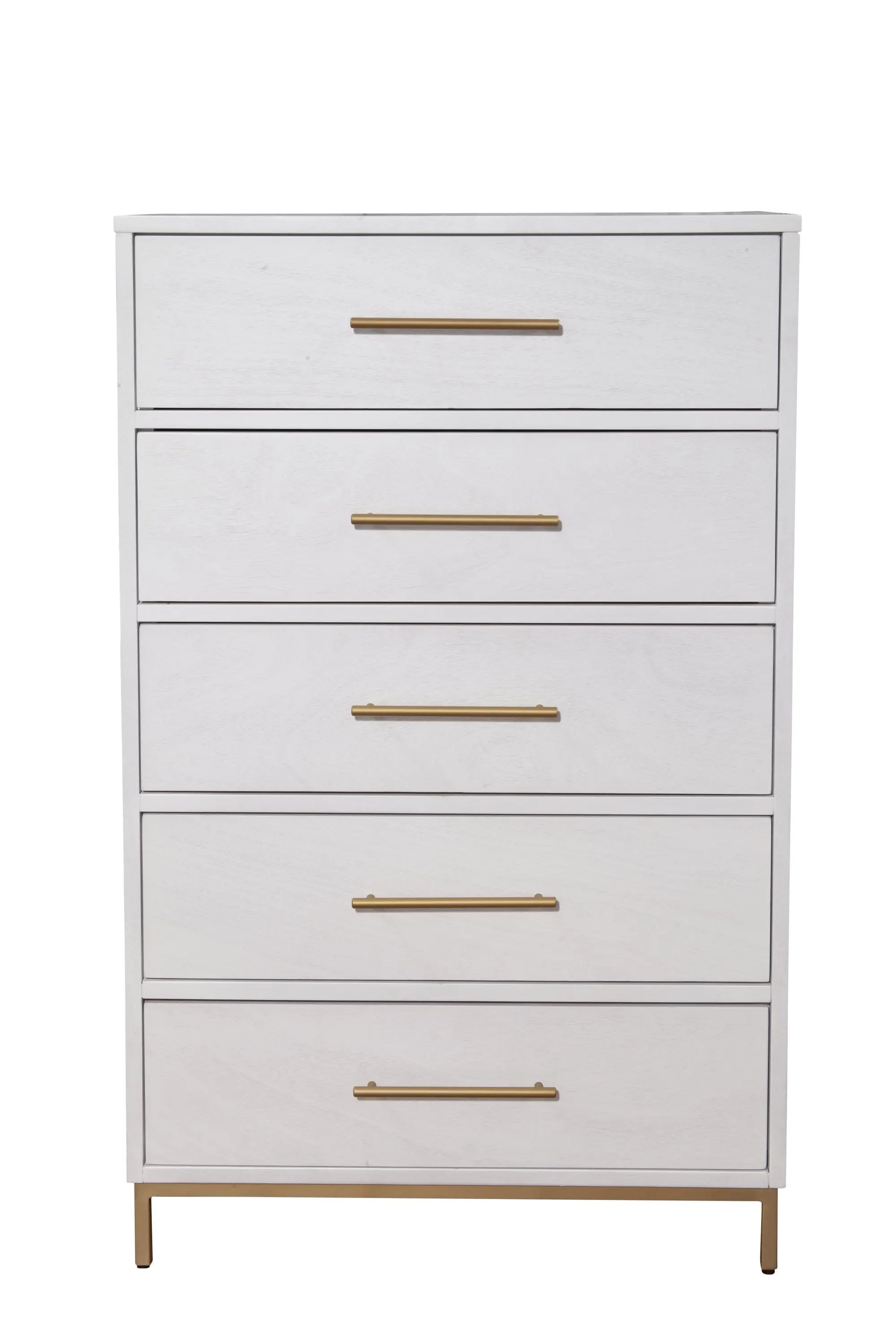30" White Solid Wood Five Drawer Chest - GreatEagleInc