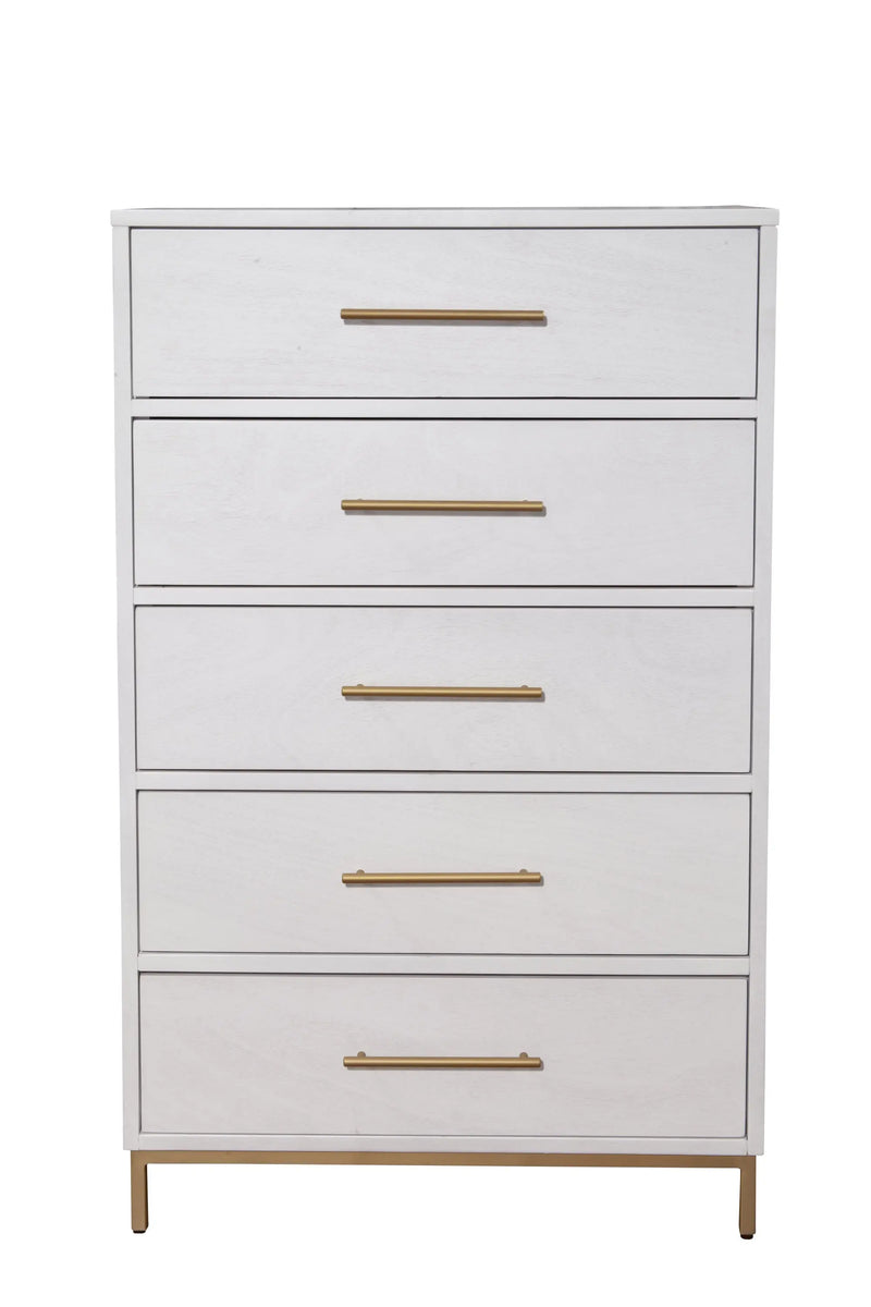 30" White Solid Wood Five Drawer Chest - GreatEagleInc