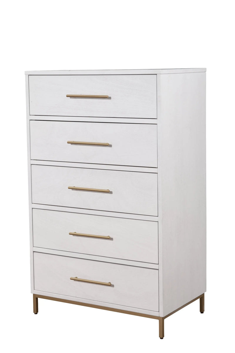 30" White Solid Wood Five Drawer Chest - GreatEagleInc