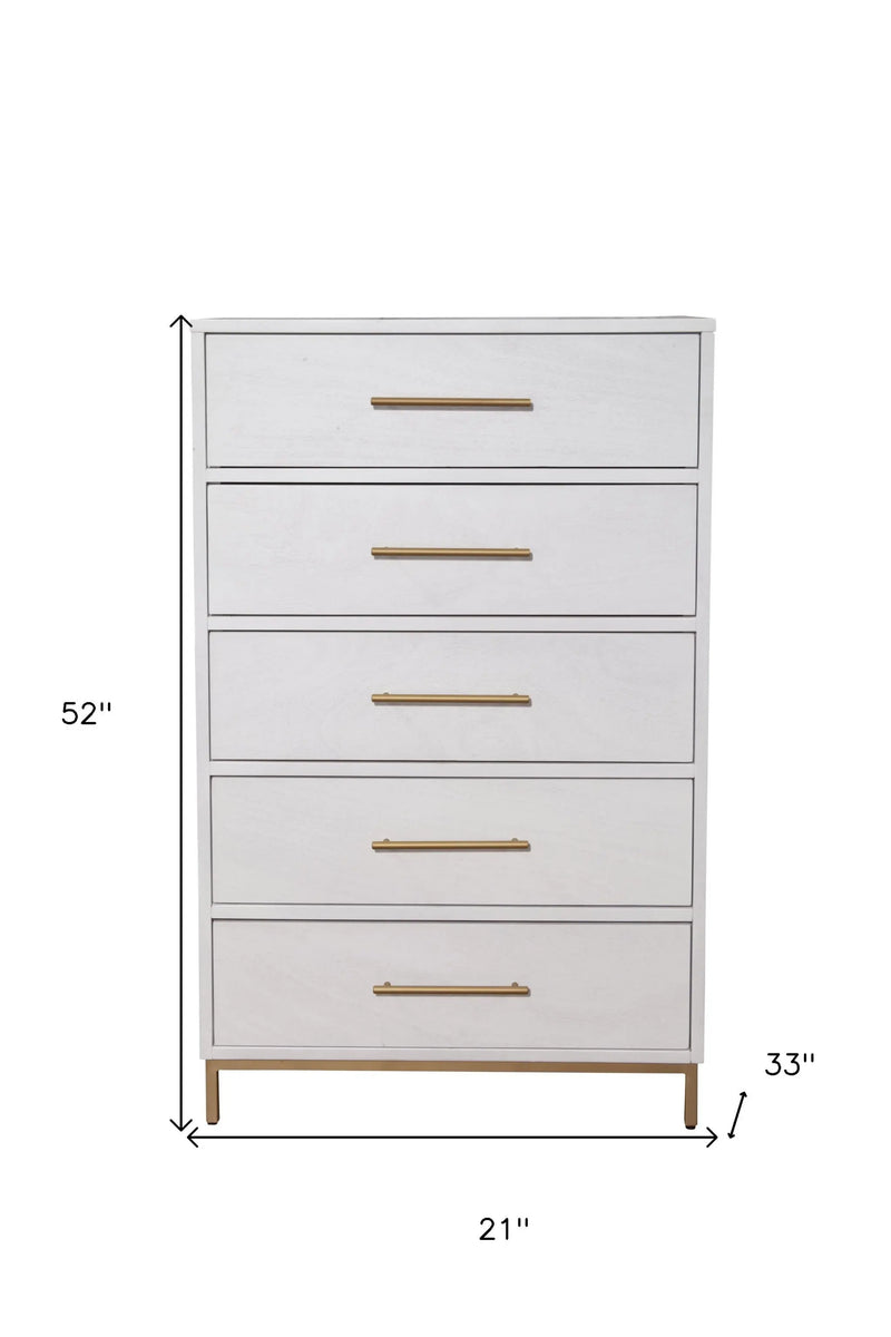 30" White Solid Wood Five Drawer Chest - GreatEagleInc