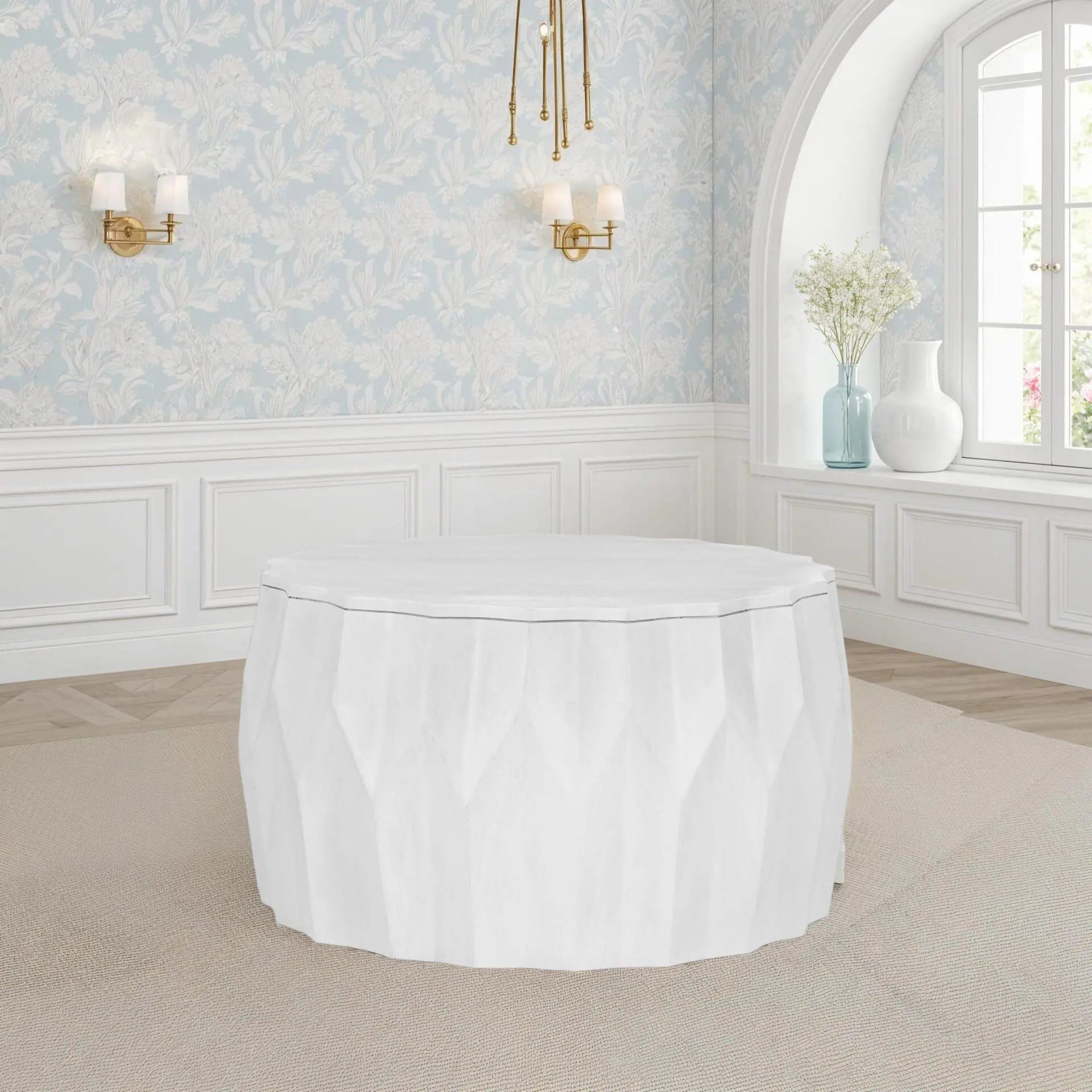 30" White Solid Wood Round Distressed Solid Drum Coffee Table Homeroots Living Room