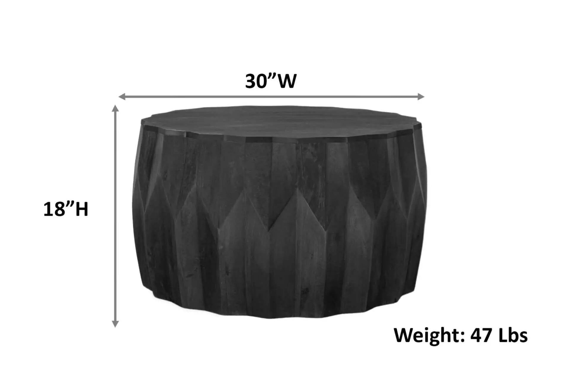 30" White Solid Wood Round Distressed Solid Drum Coffee Table Homeroots Living Room