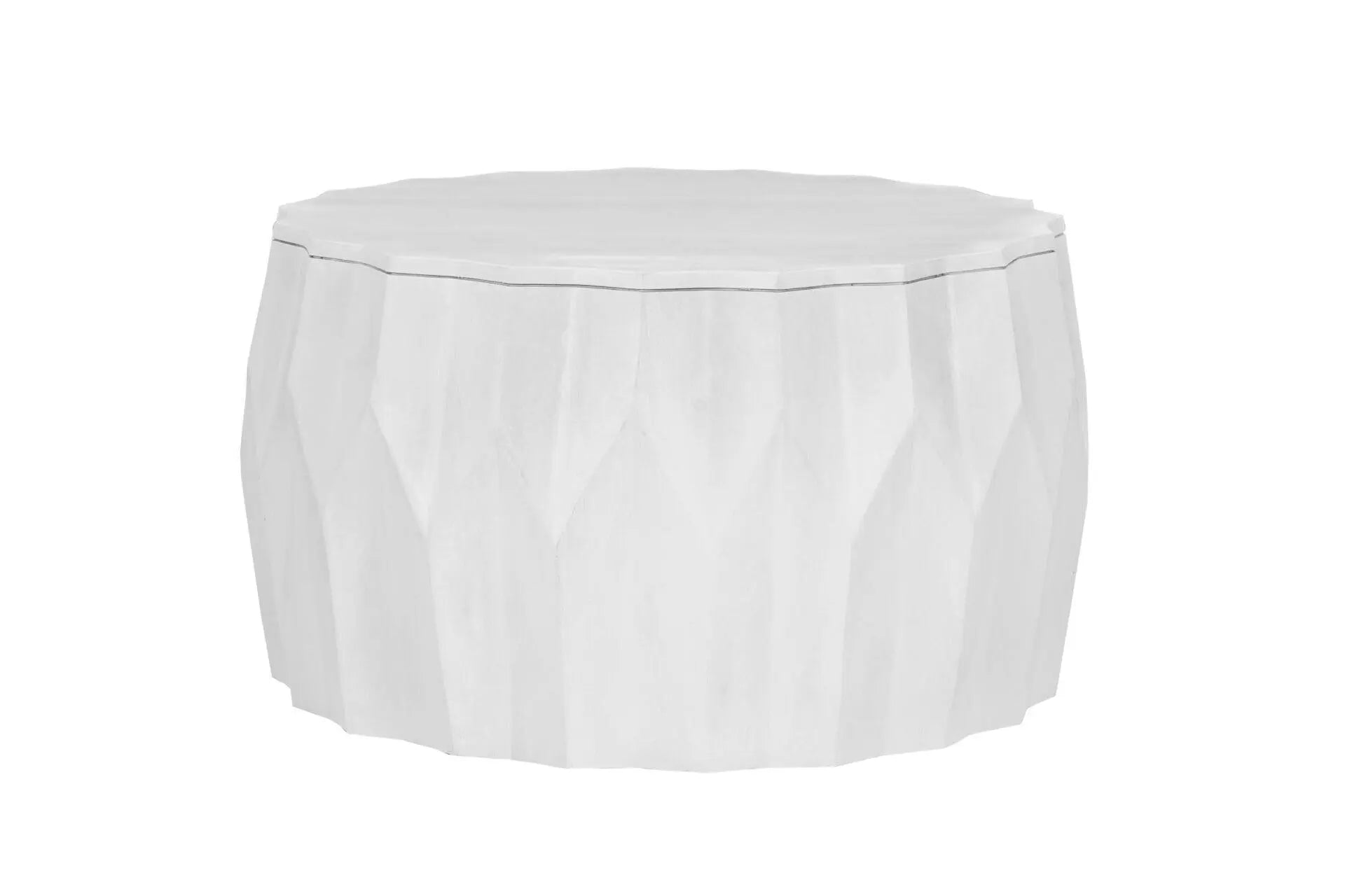 30" White Solid Wood Round Distressed Solid Drum Coffee Table Homeroots Living Room