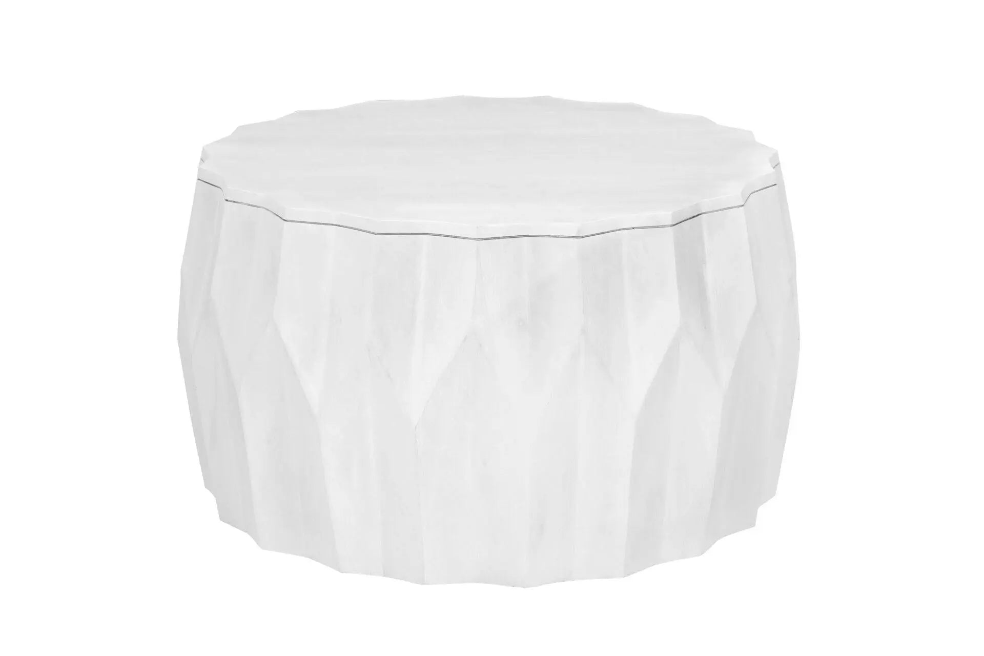 30" White Solid Wood Round Distressed Solid Drum Coffee Table Homeroots Living Room