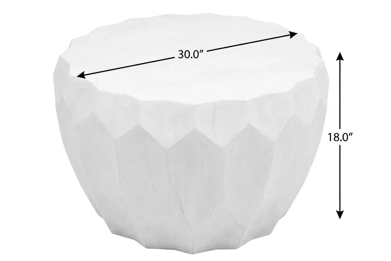 30" White Solid Wood Round Distressed Solid Drum Coffee Table Homeroots Living Room