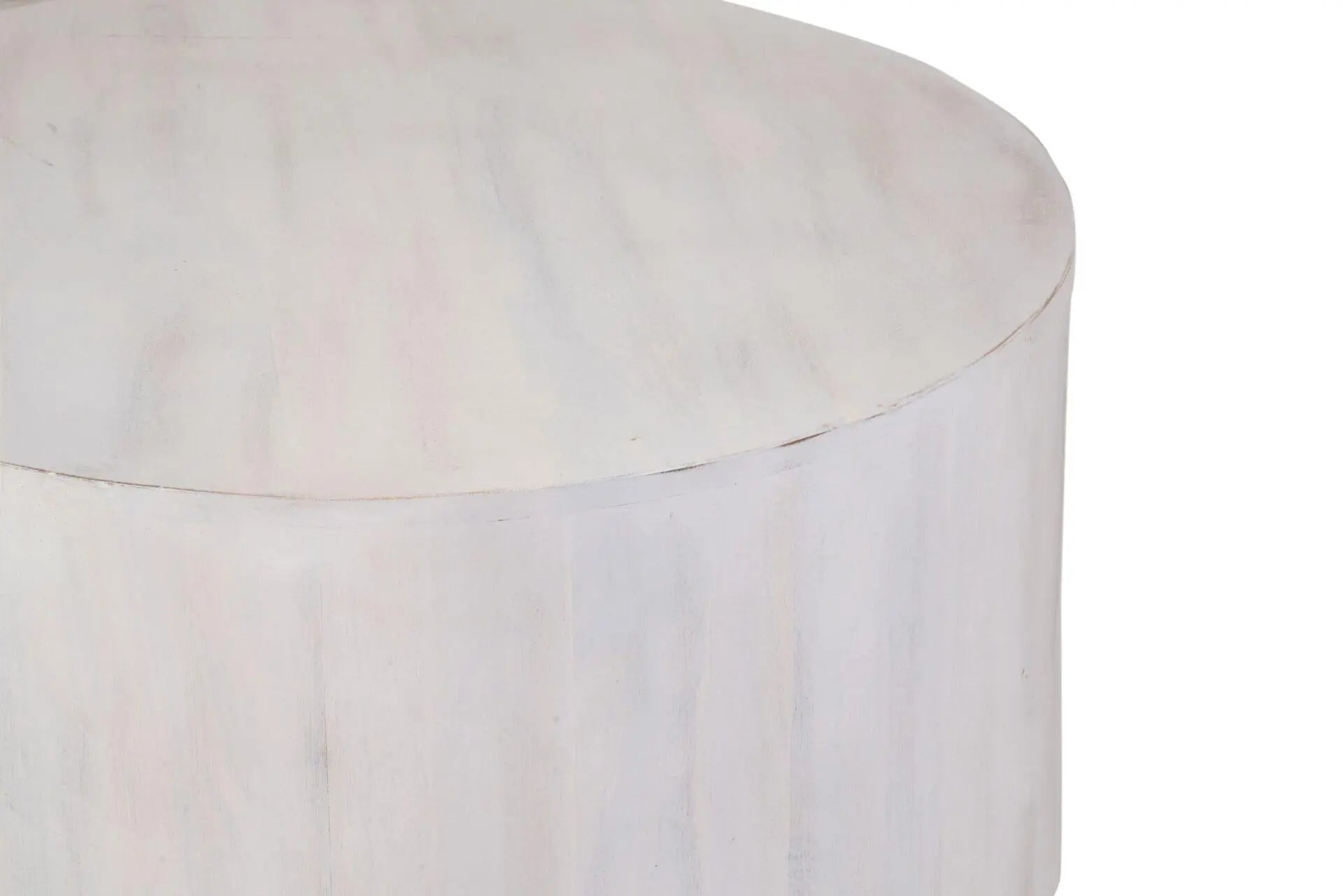 30" White Solid Wood Round Distressed Solid Drum Coffee Table Homeroots Living Room