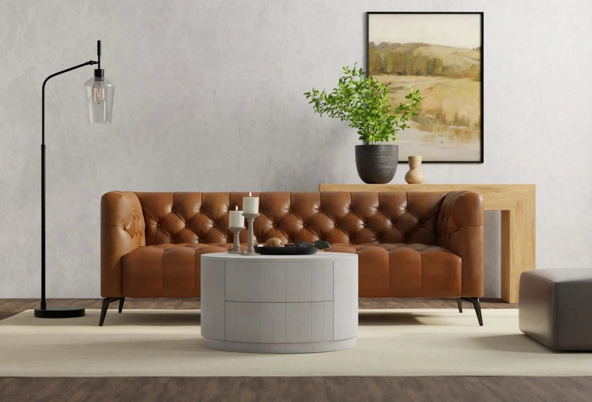 30" White Solid Wood Round Distressed Solid Drum Coffee Table With Two Drawers Homeroots Living Room