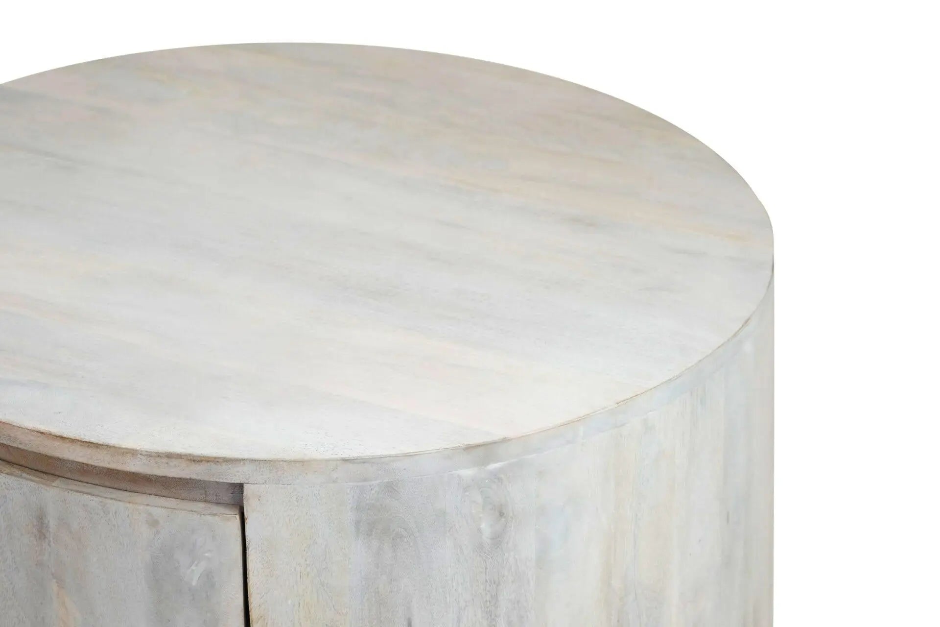 30" White Solid Wood Round Distressed Solid Drum Coffee Table With Two Drawers Homeroots Living Room