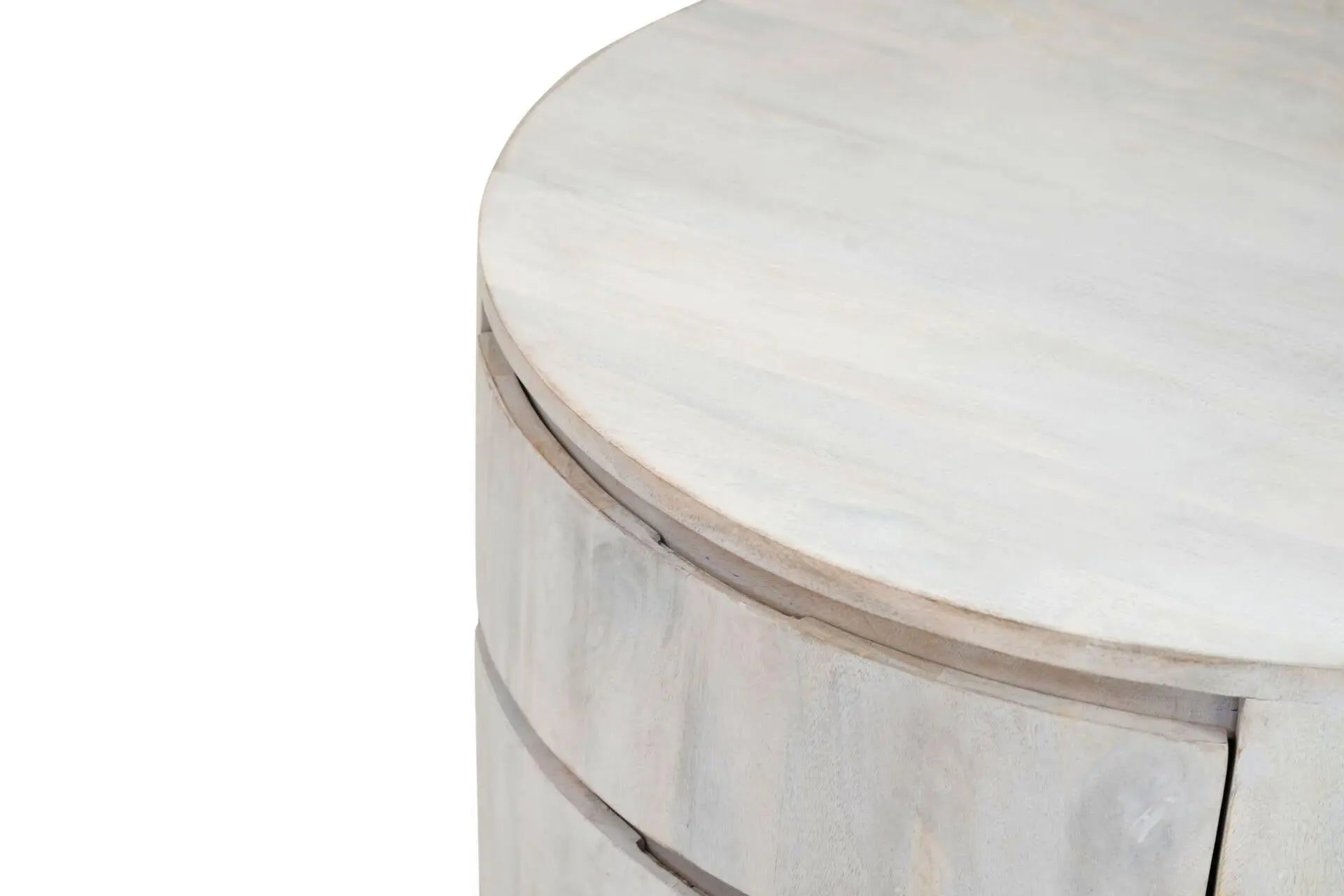 30" White Solid Wood Round Distressed Solid Drum Coffee Table With Two Drawers Homeroots Living Room