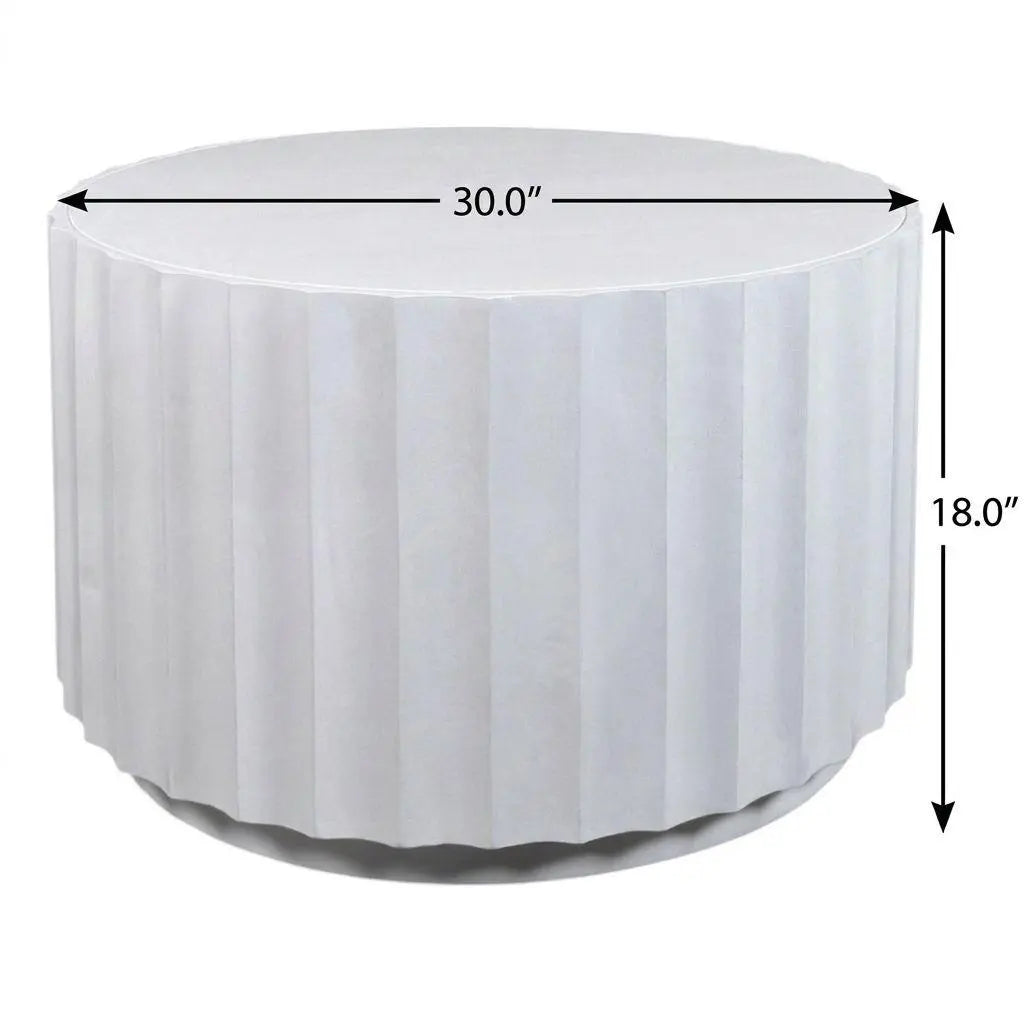 30" White Solid Wood Round Solid Drum Coffee Table Homeroots Living Room