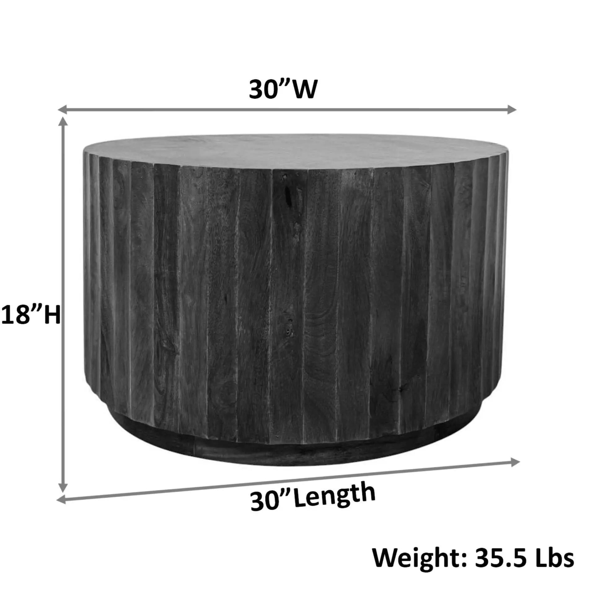 30" White Solid Wood Round Solid Drum Coffee Table Homeroots Living Room