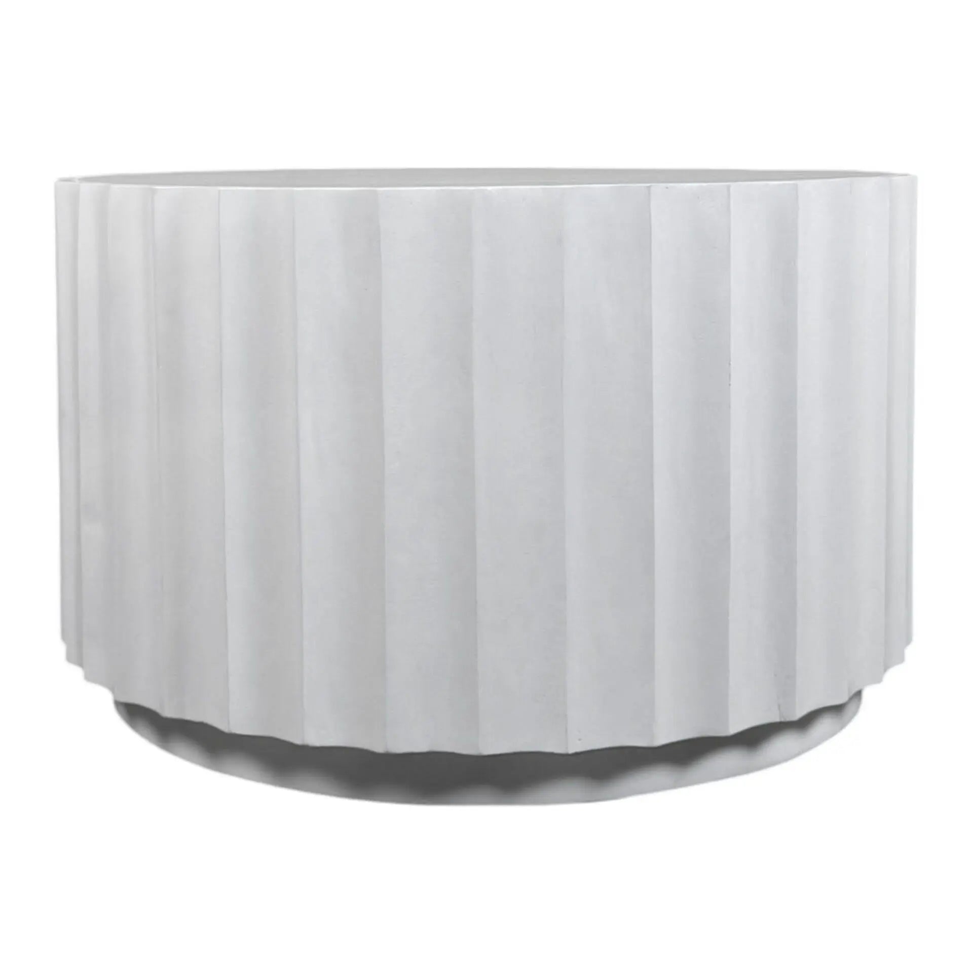 30" White Solid Wood Round Solid Drum Coffee Table Homeroots Living Room