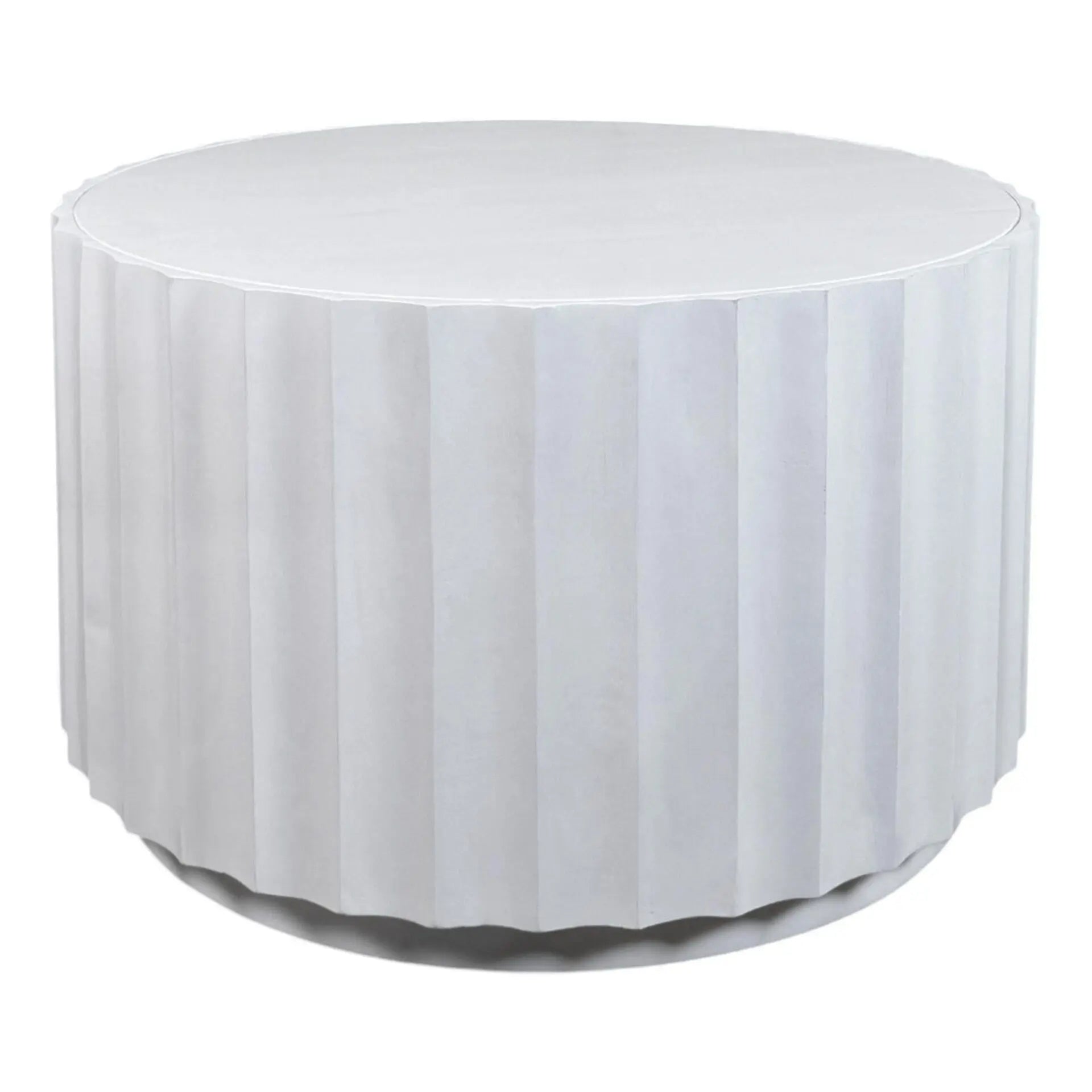 30" White Solid Wood Round Solid Drum Coffee Table Homeroots Living Room