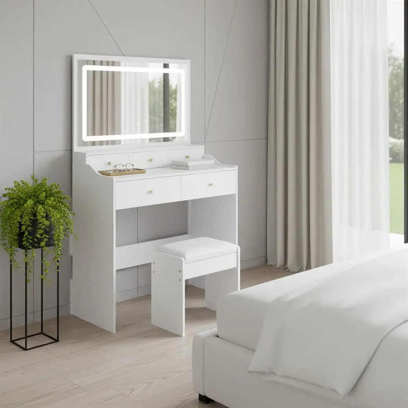 30" White Wood Mirrored Vanity Table Homeroots Living Room
