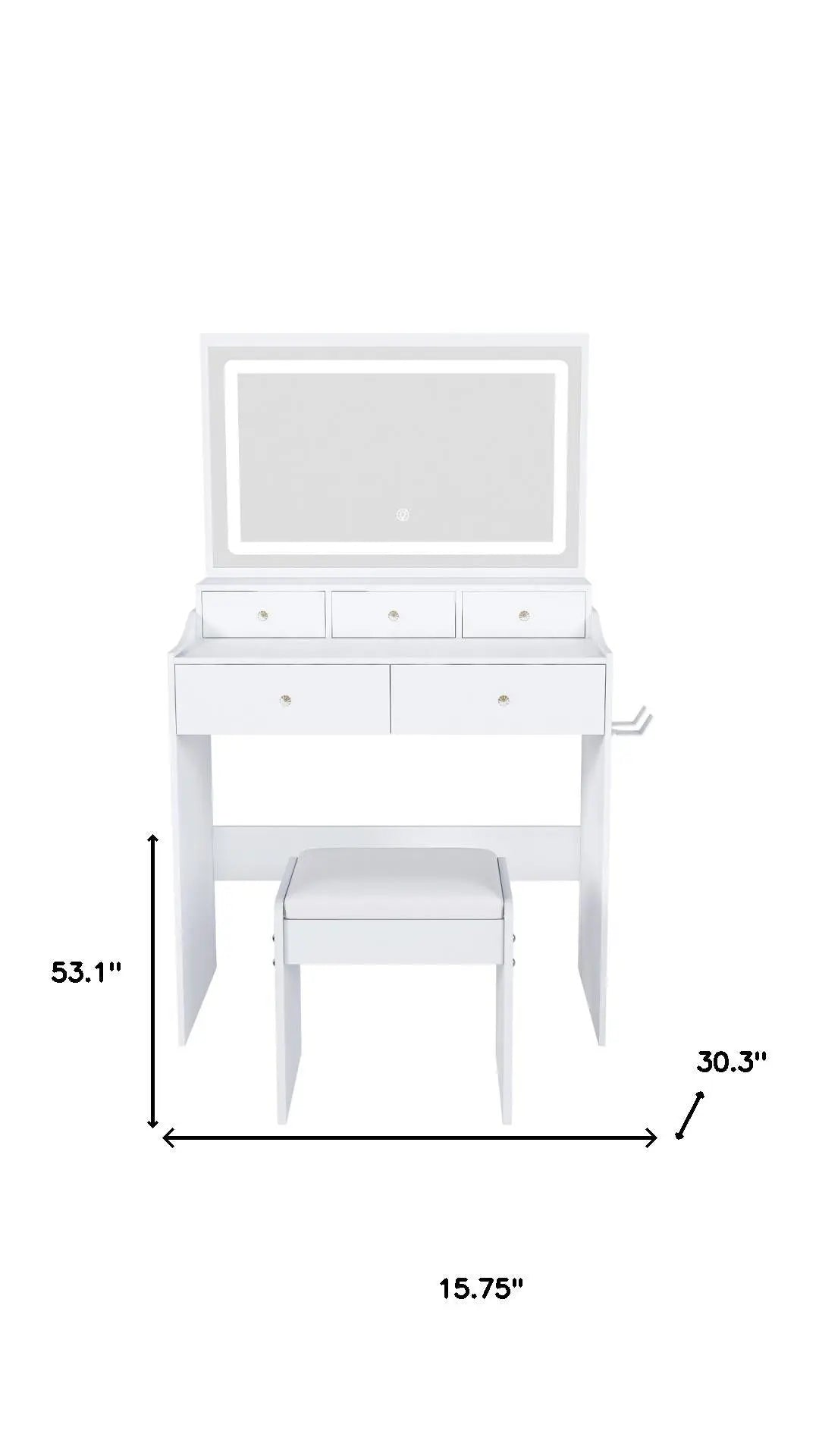 30" White Wood Mirrored Vanity Table Homeroots Living Room