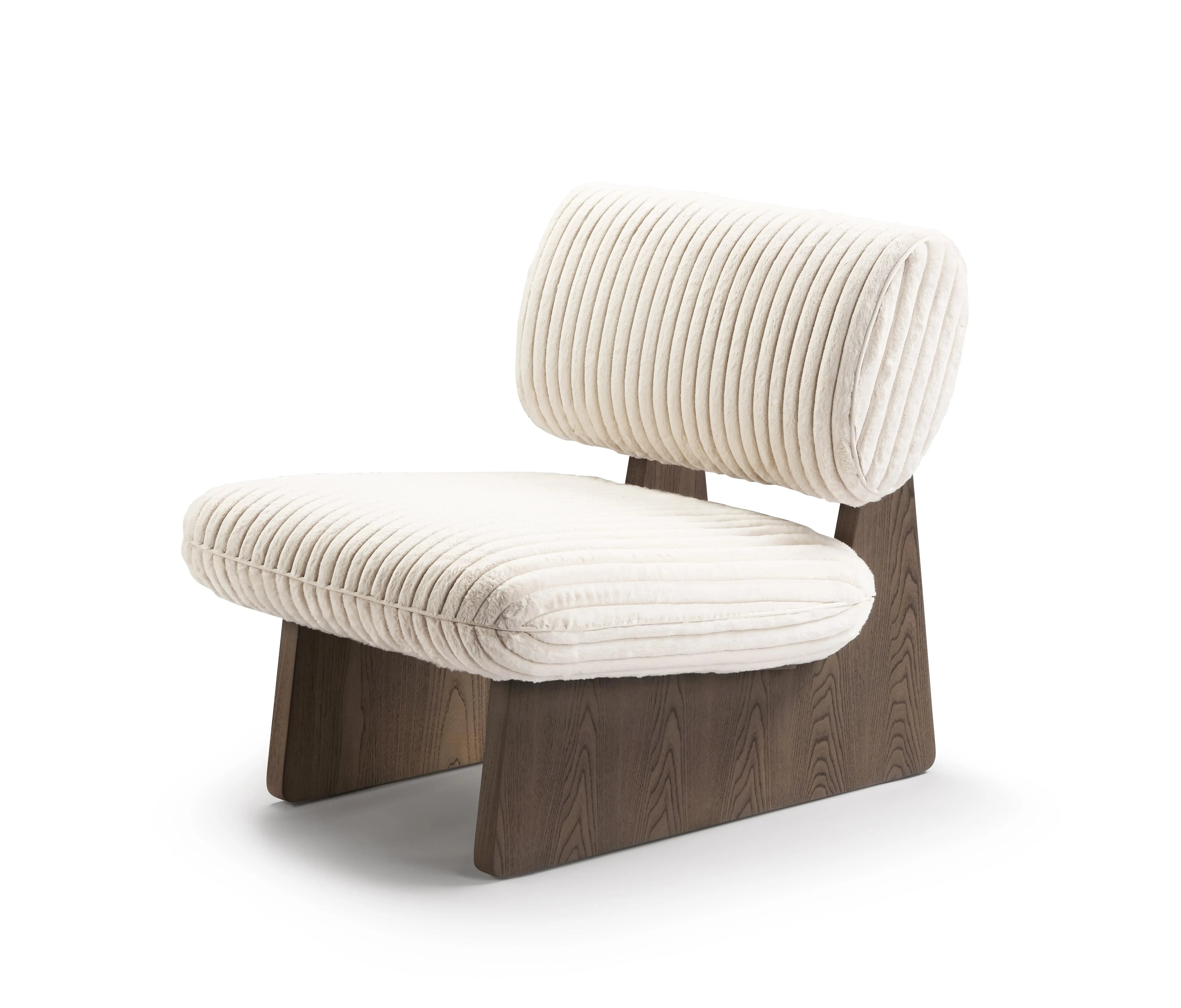 30" White and Ash Gray Faux Fur and Manufactured Wood Lounge Chair Homeroots Living Room