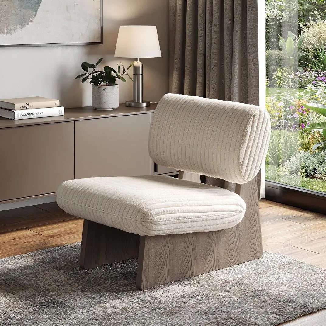 30" White and Ash Gray Faux Fur and Manufactured Wood Lounge Chair Homeroots Living Room