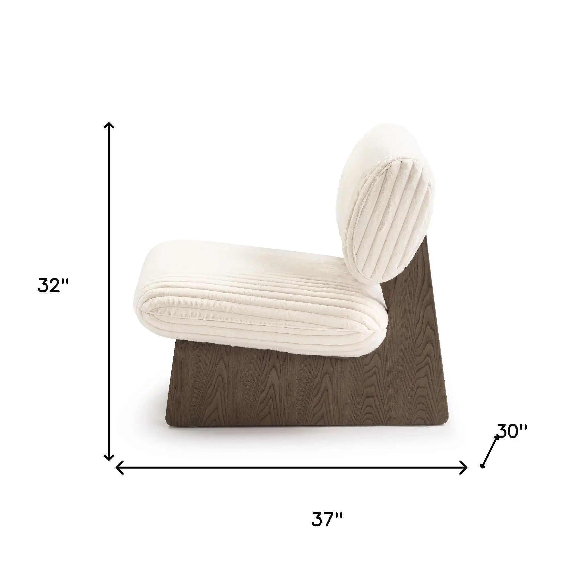 30" White and Ash Gray Faux Fur and Manufactured Wood Lounge Chair Homeroots Living Room
