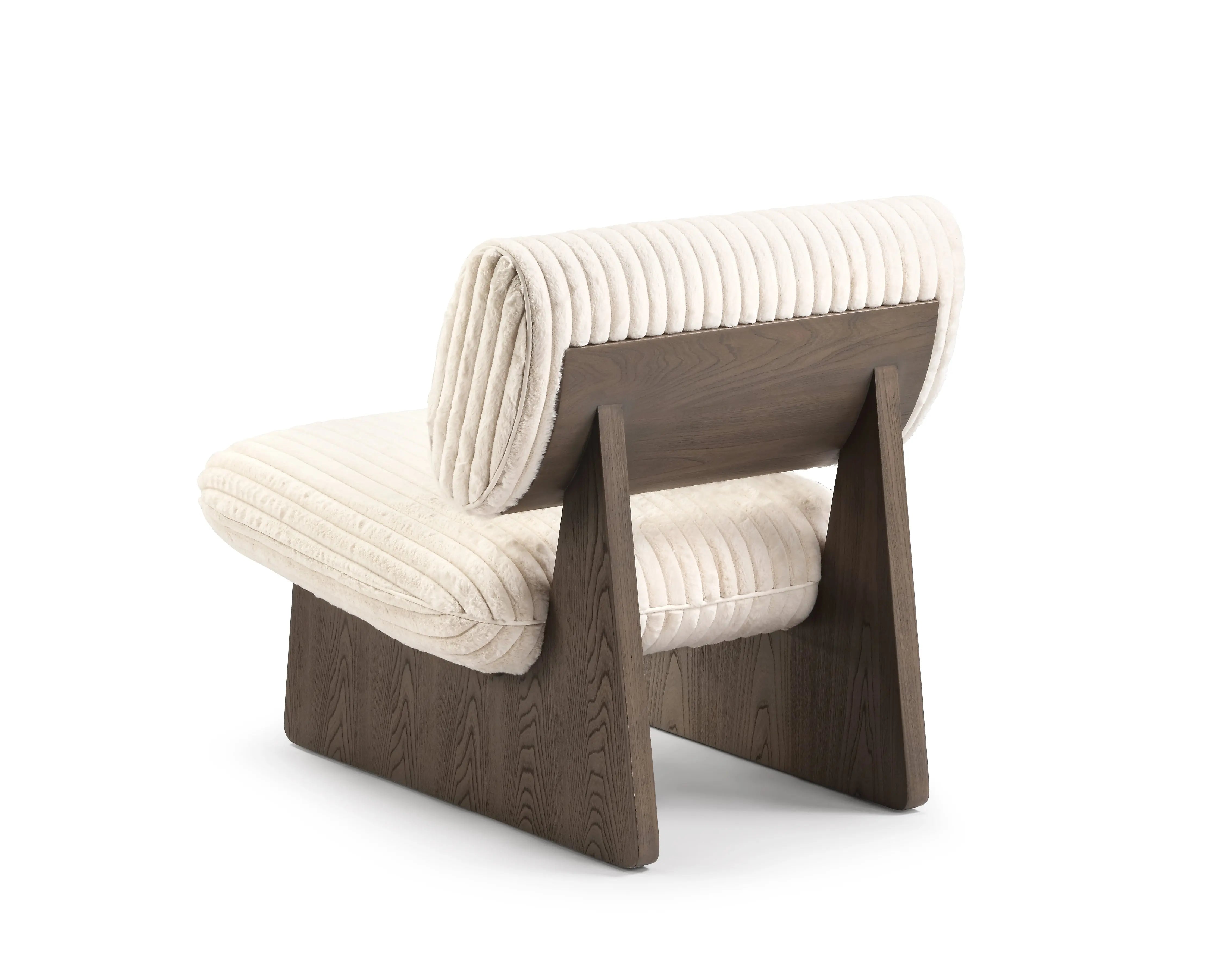 30" White and Ash Gray Faux Fur and Manufactured Wood Lounge Chair Homeroots Living Room