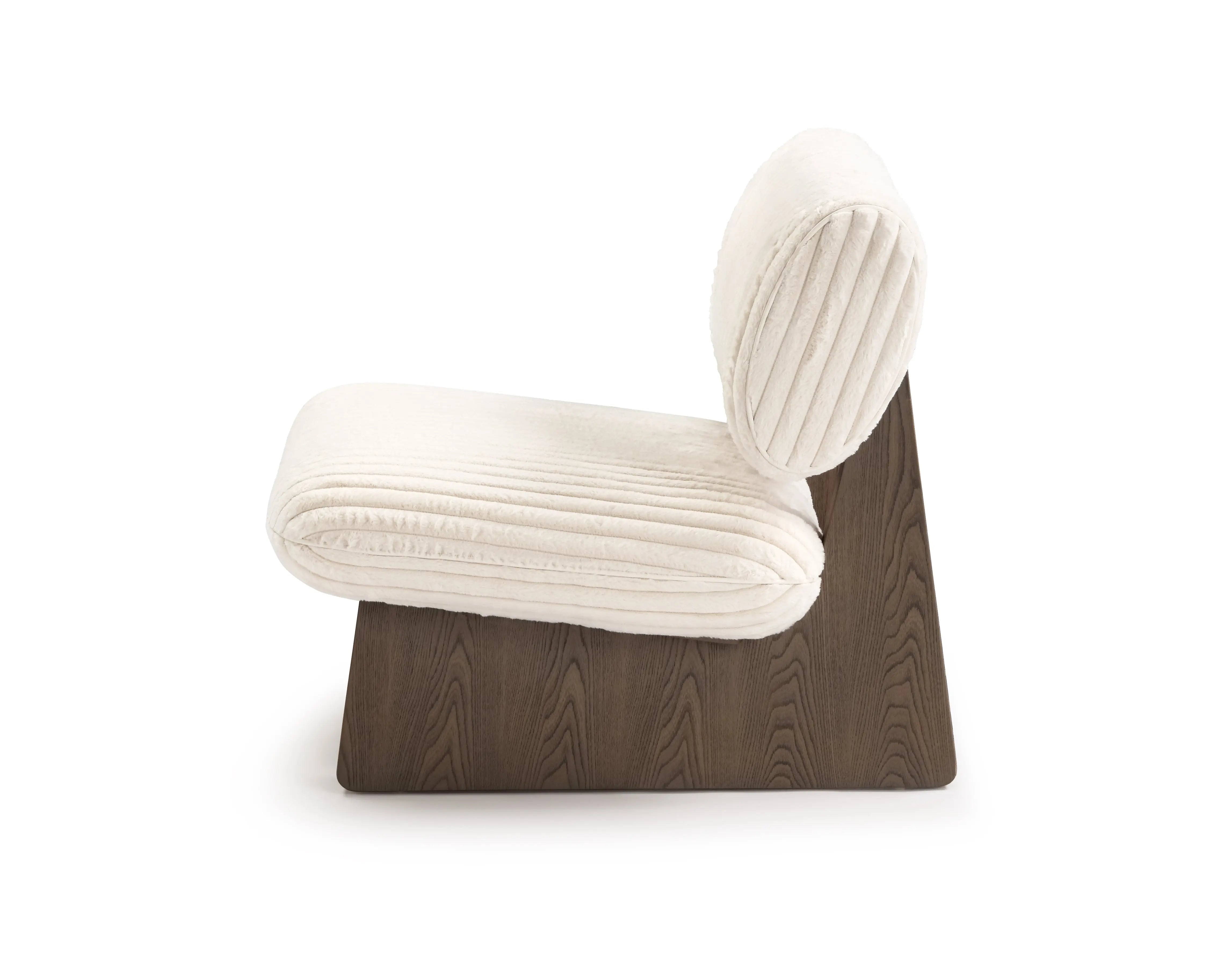 30" White and Ash Gray Faux Fur and Manufactured Wood Lounge Chair Homeroots Living Room