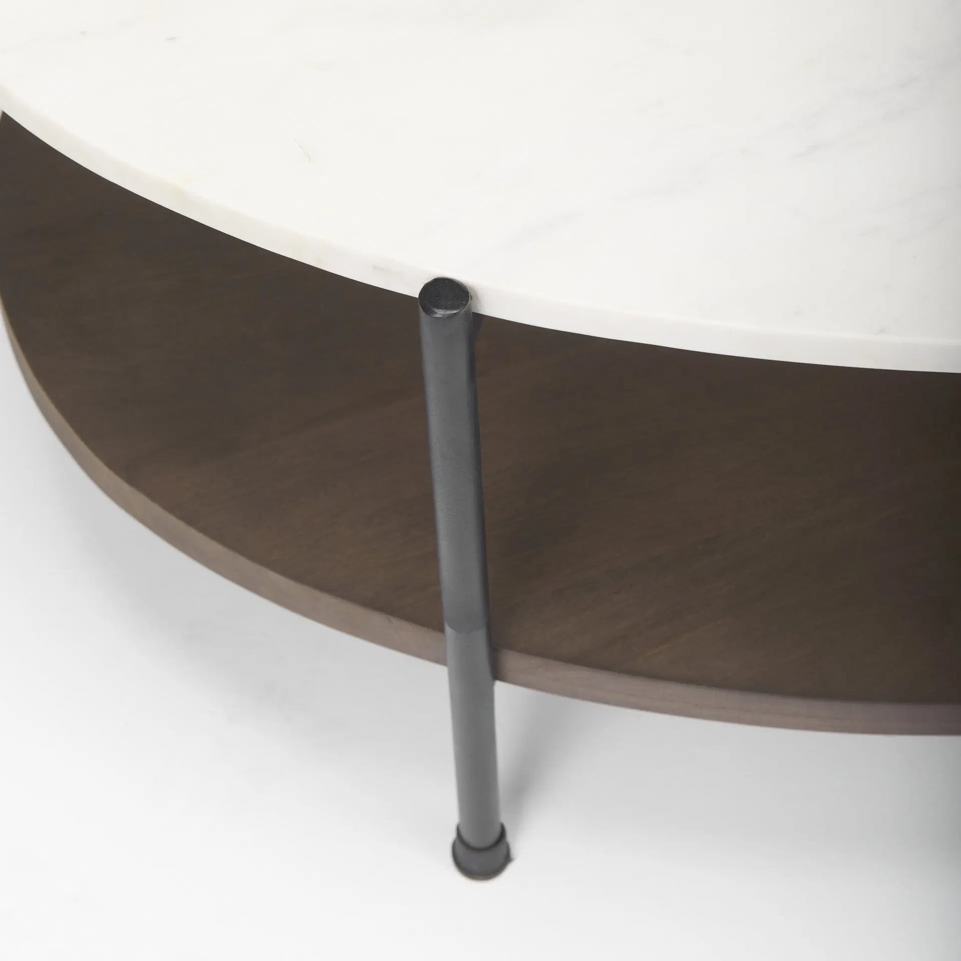 30" White and Brown Stone and Iron Oval Coffee Table Homeroots Living Room