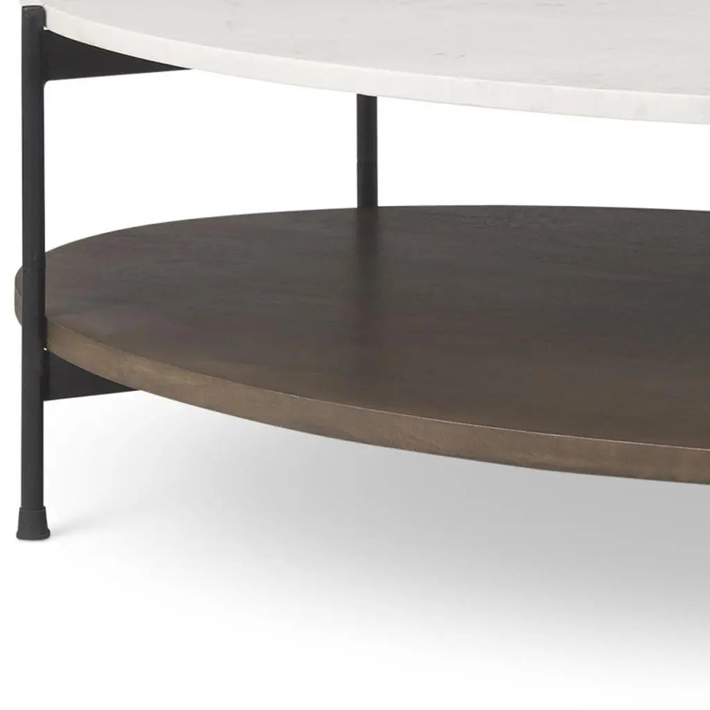 30" White and Brown Stone and Iron Oval Coffee Table Homeroots Living Room