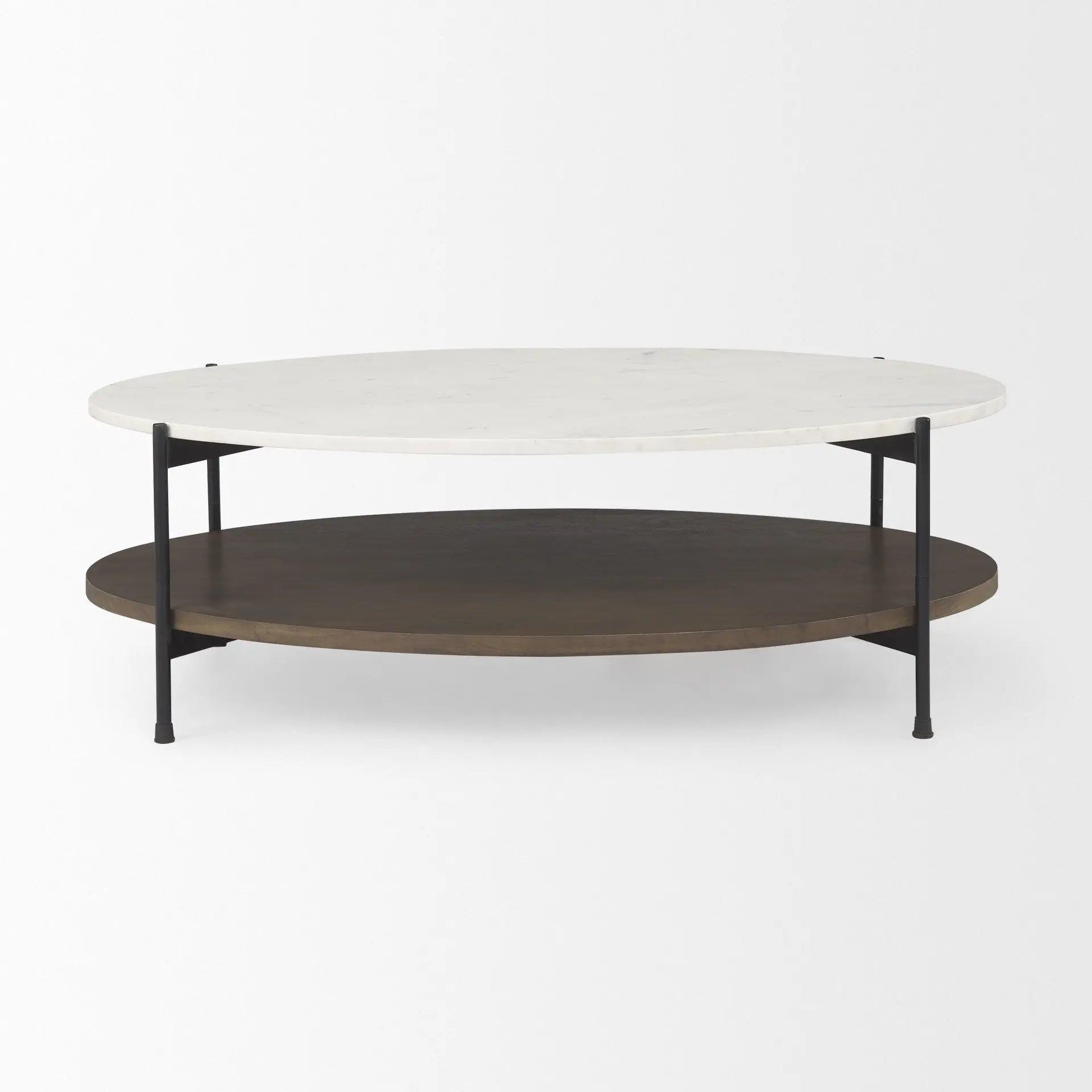 30" White and Brown Stone and Iron Oval Coffee Table Homeroots Living Room