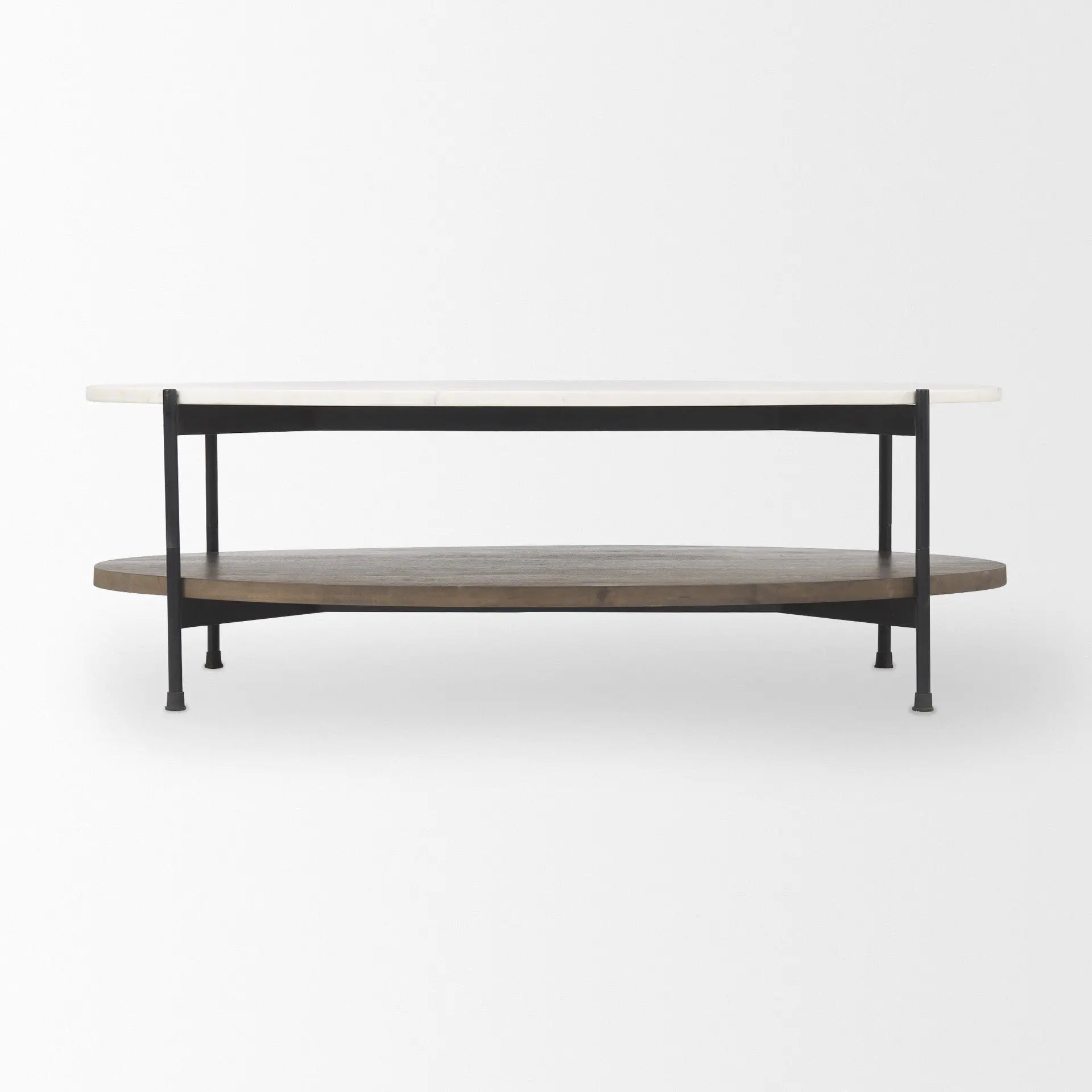 30" White and Brown Stone and Iron Oval Coffee Table Homeroots Living Room