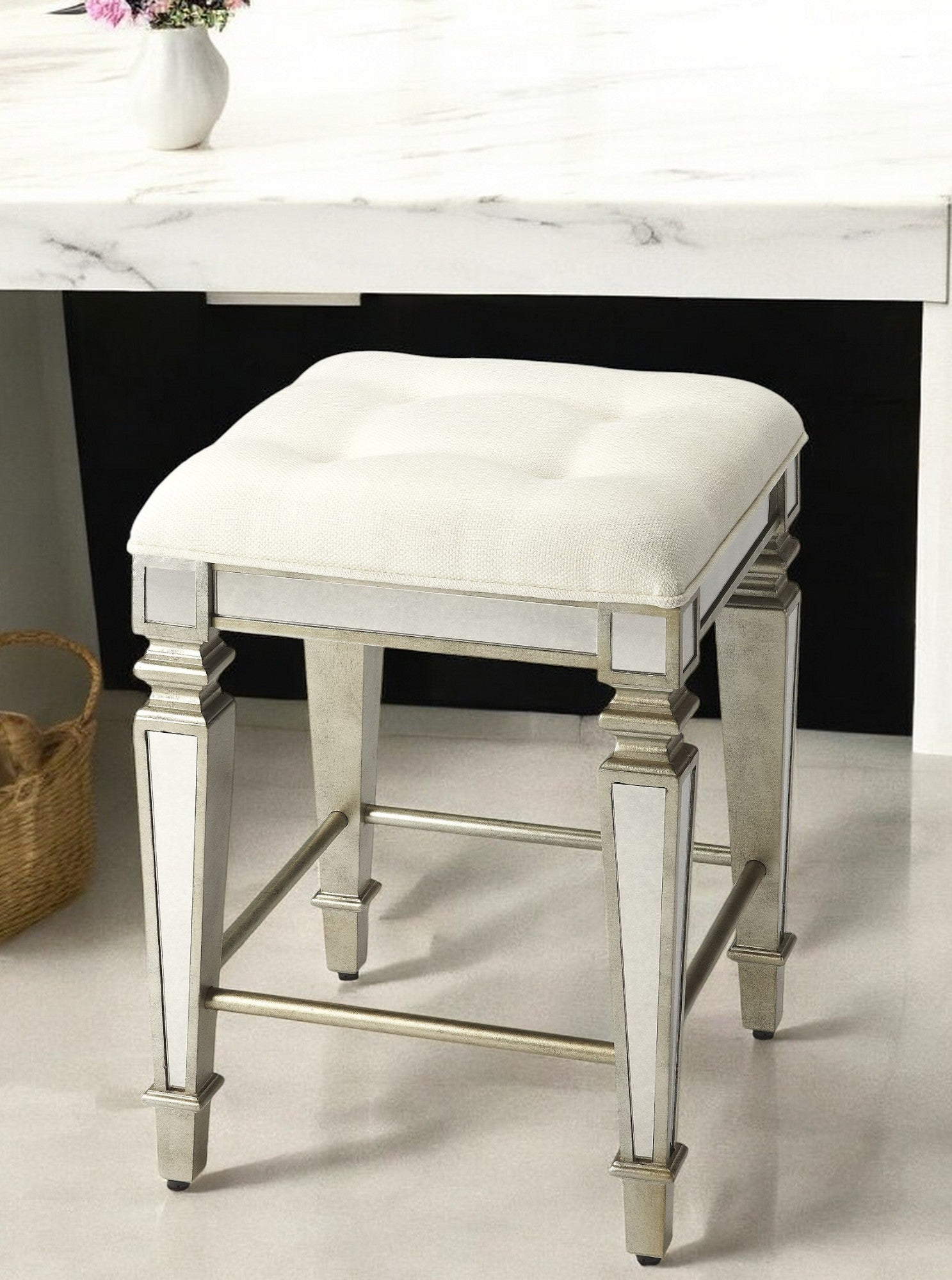 30" White and Gray Solid and Manufactured Wood Backless Counter Height Bar Chair - GreatEagleInc