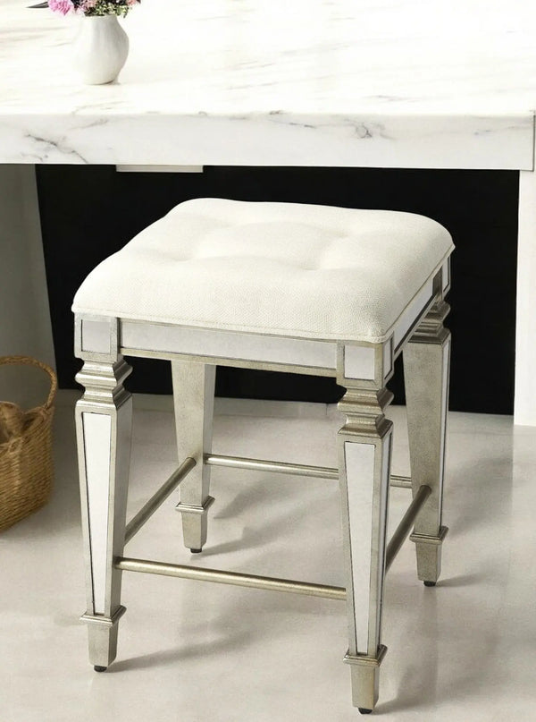 30" White and Gray Solid and Manufactured Wood Backless Counter Height Bar Chair - GreatEagleInc