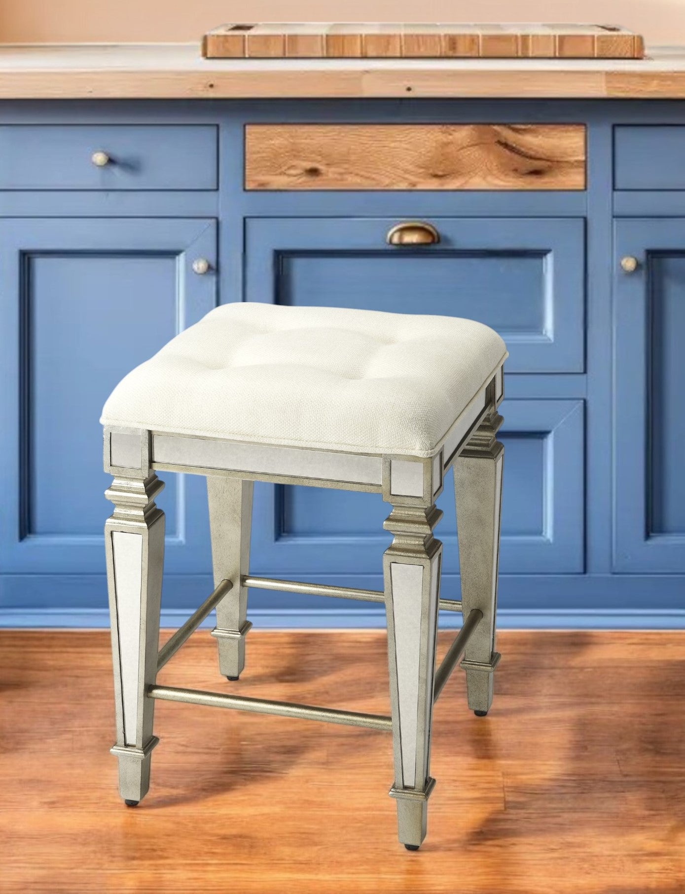 30" White and Gray Solid and Manufactured Wood Backless Counter Height Bar Chair - GreatEagleInc